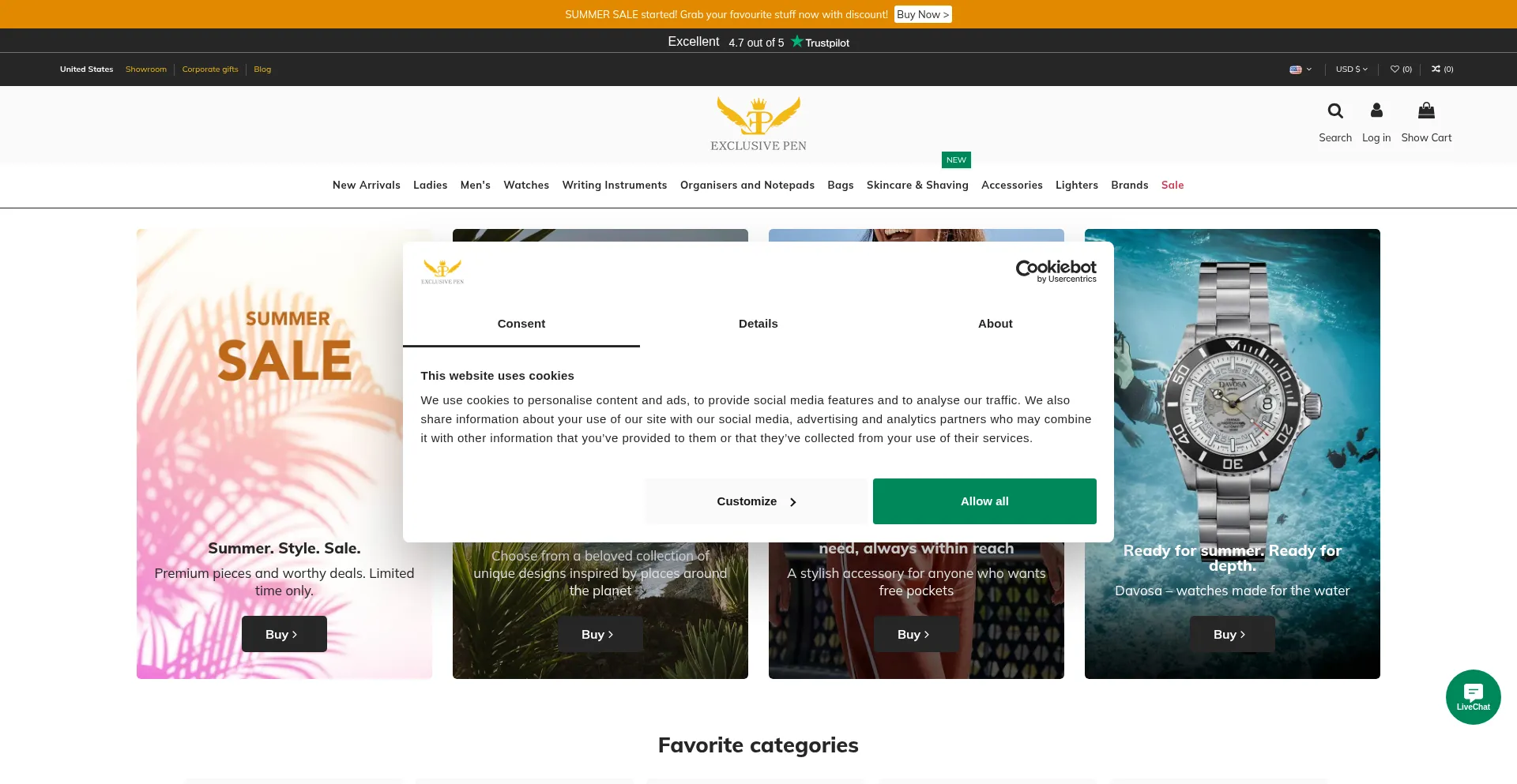 Website screenshot of Exclusivepen.eu