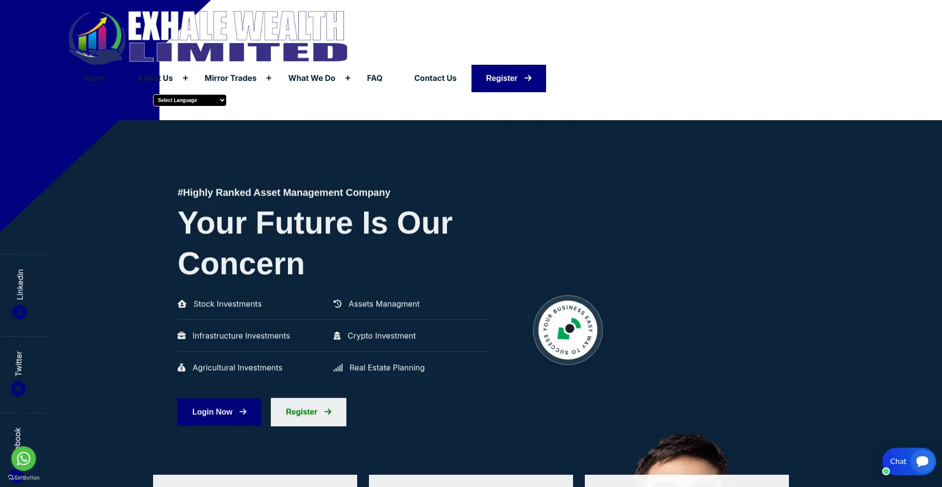 Website screenshot of Exhalewealthlimited.com