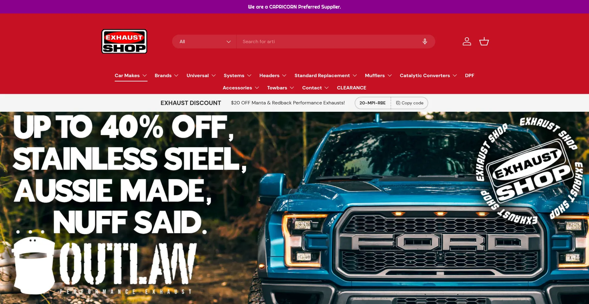 Website screenshot of Exhaustshop.com.au