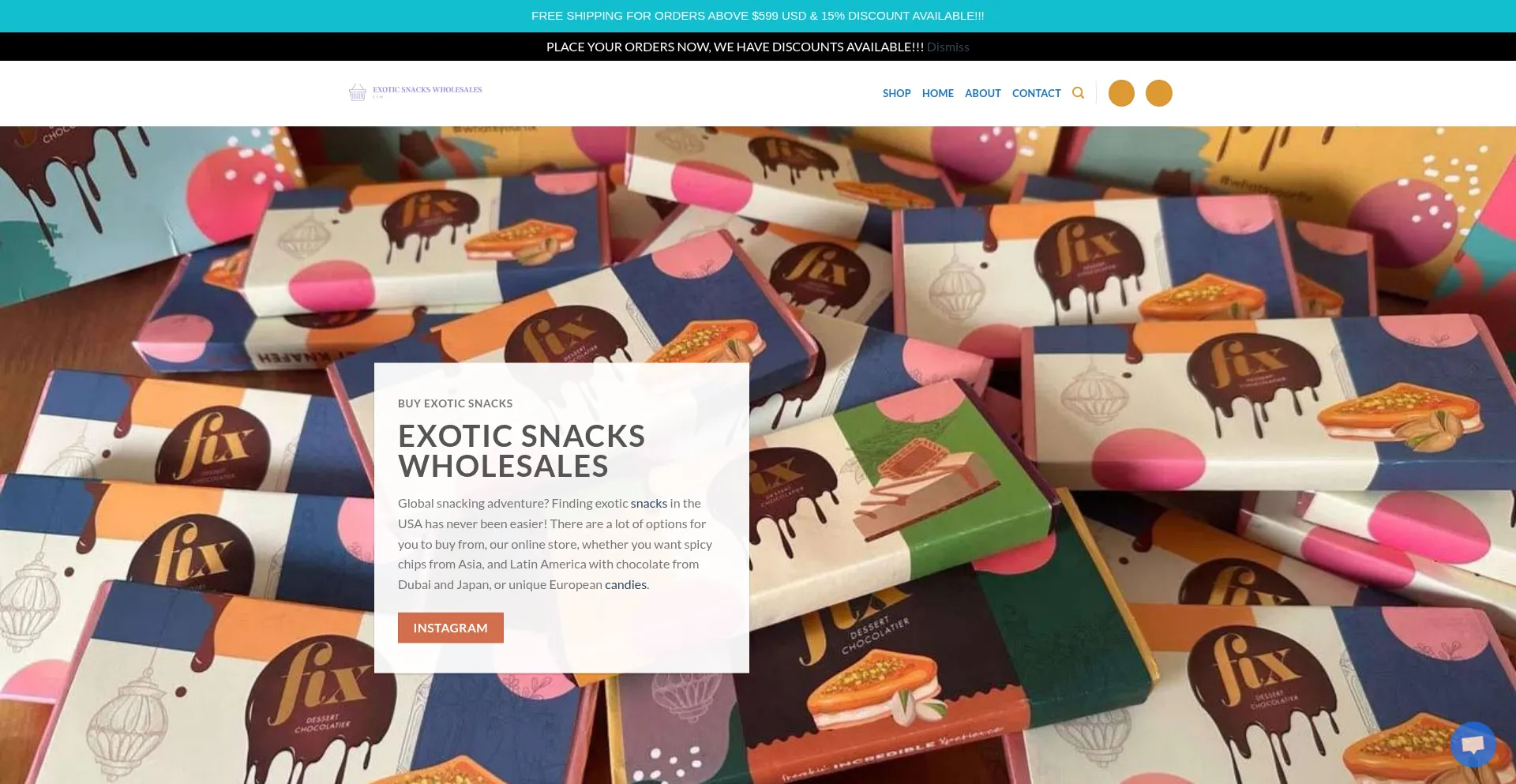 Website screenshot of Exoticsnackswholesales.com