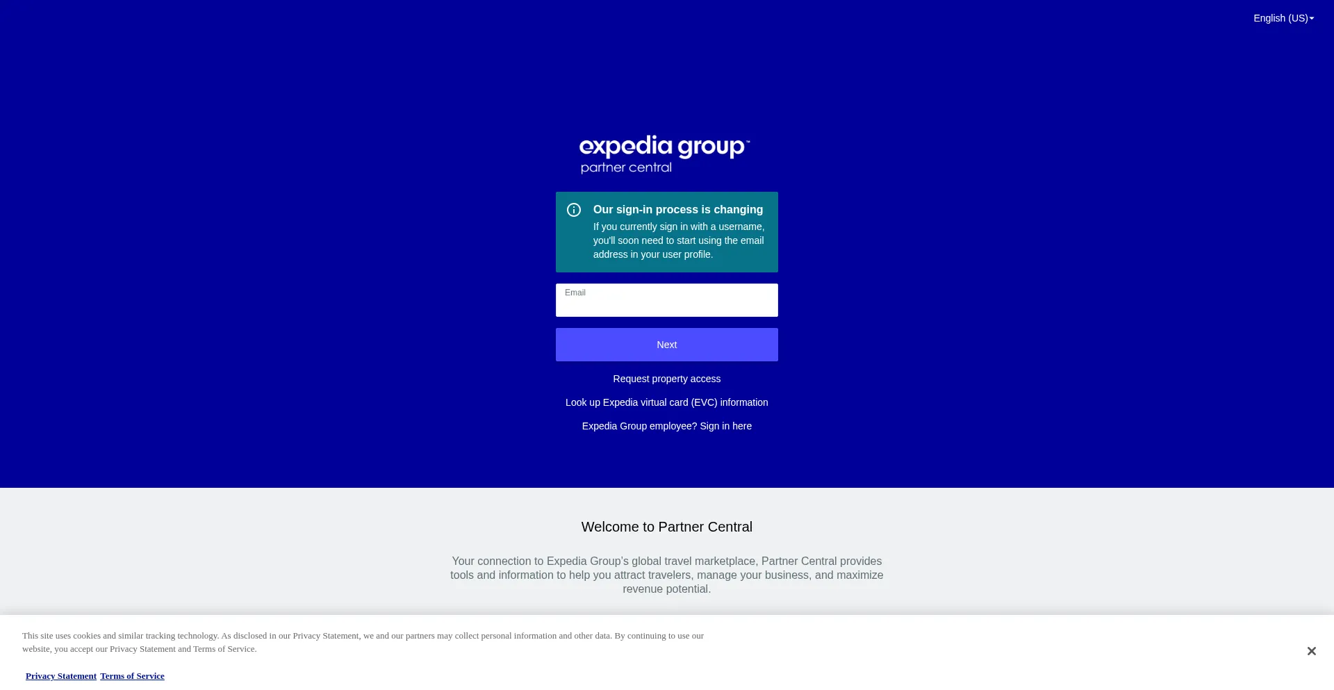 Website screenshot of Expediapartnercentral.com