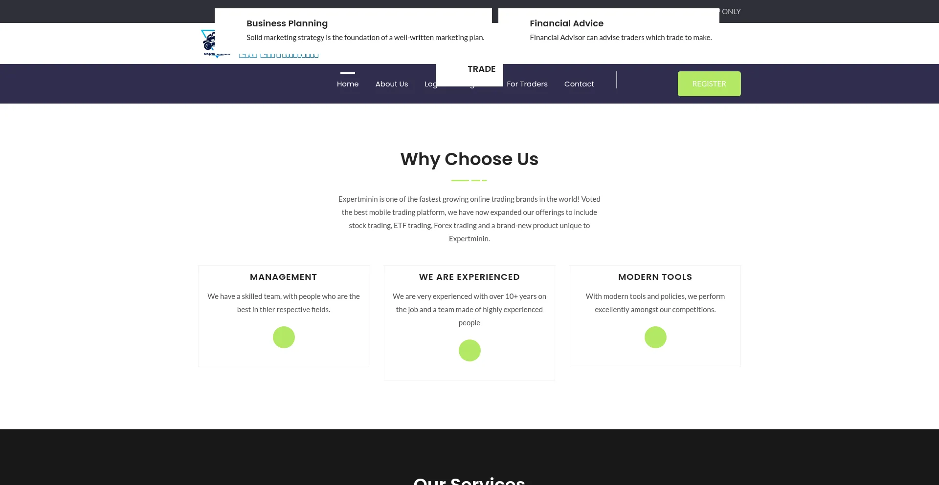 Website screenshot of Expertminin.com