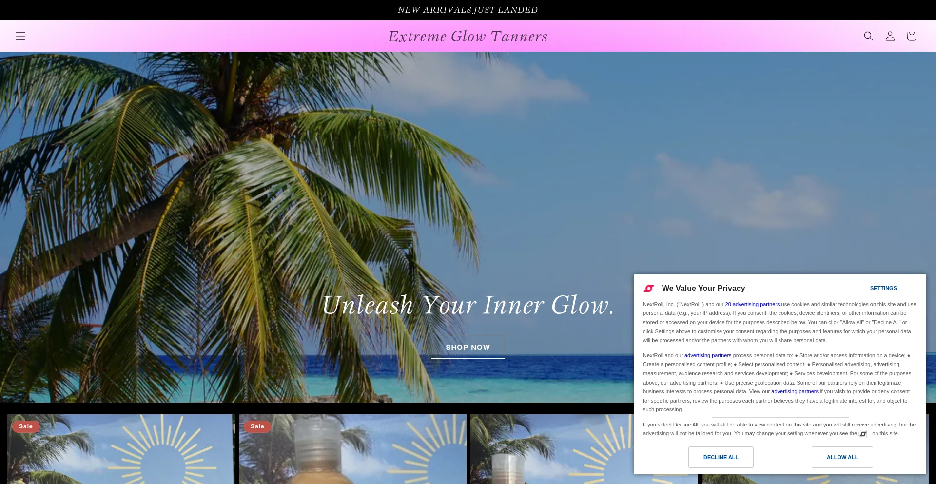 Website screenshot of Extremeglowtanners.com