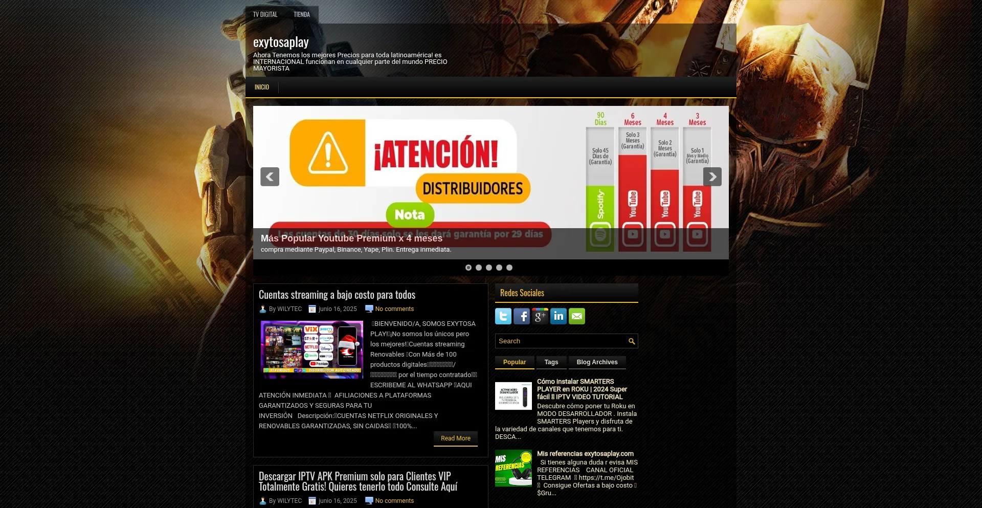 Website screenshot of Exytosaplay.com
