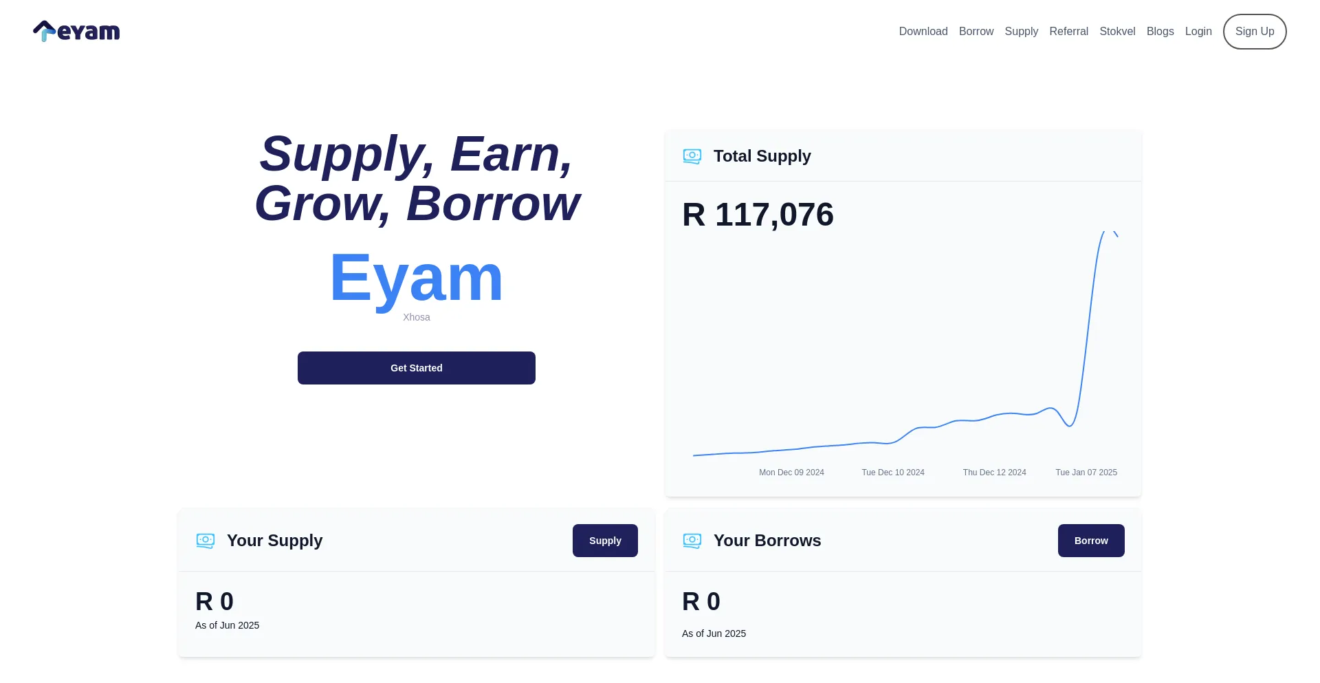 Website screenshot of Eyam.finance