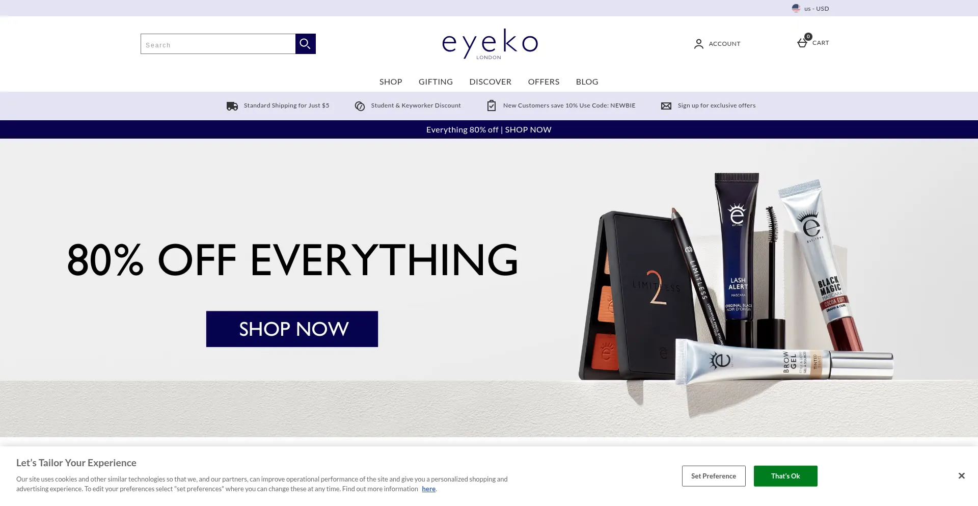 Website screenshot of Eyeko.com