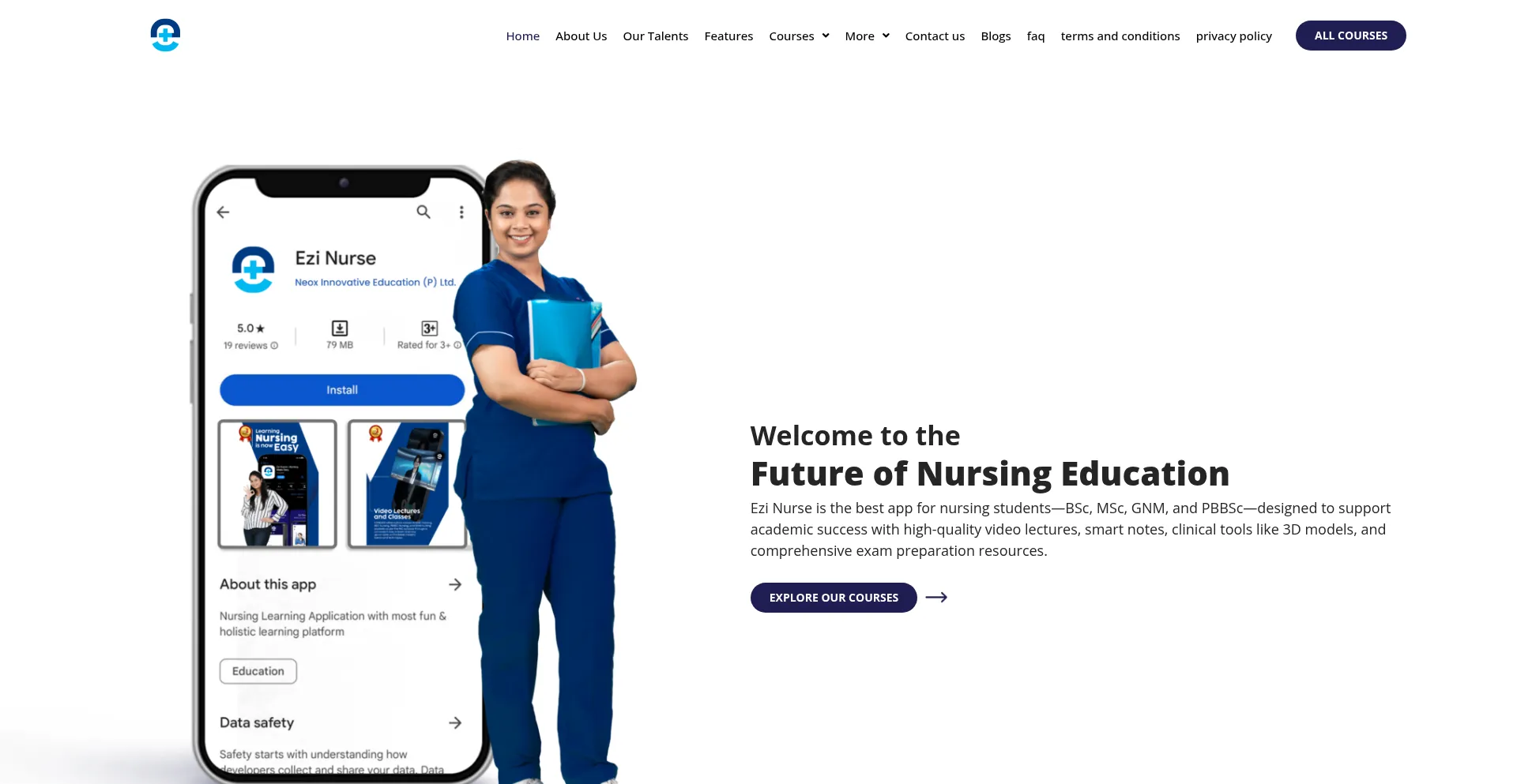 Website screenshot of Ezinurse.com