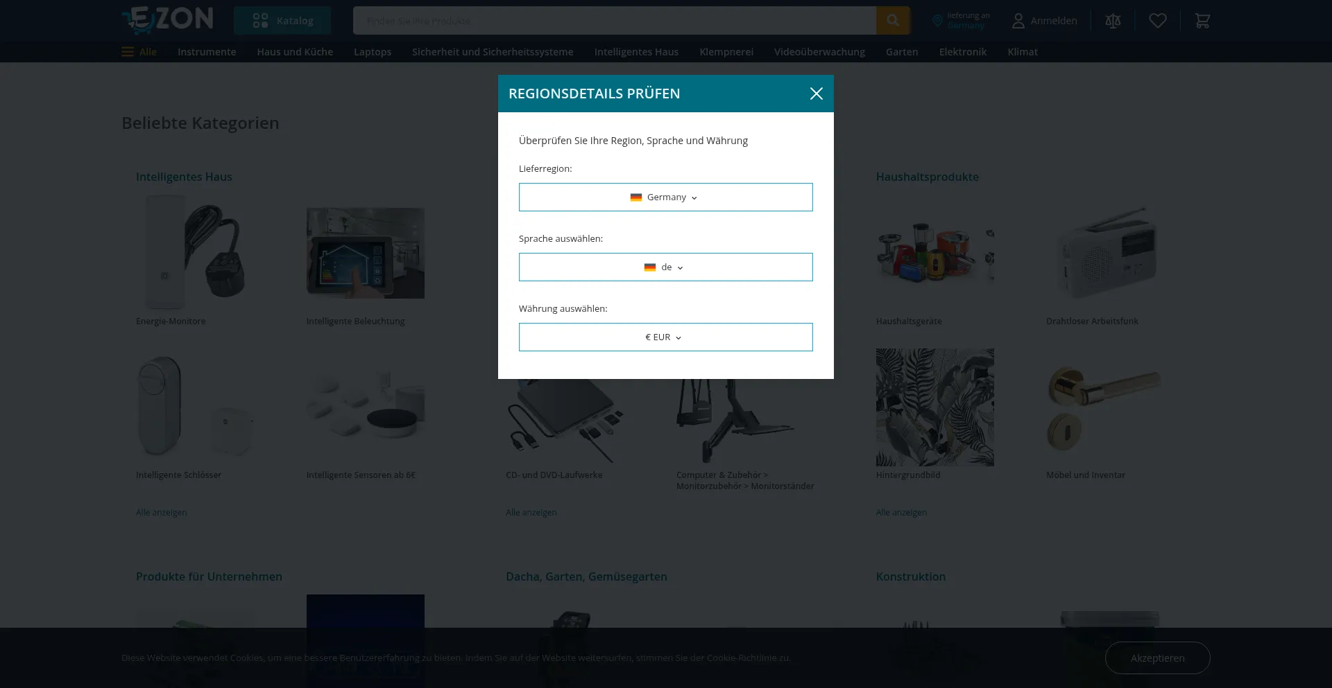 Website screenshot of Ezon-shop.com