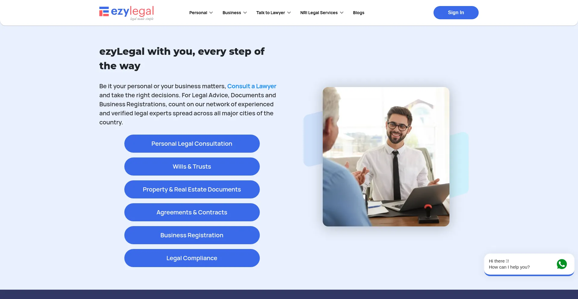 Website screenshot of Ezylegal.in