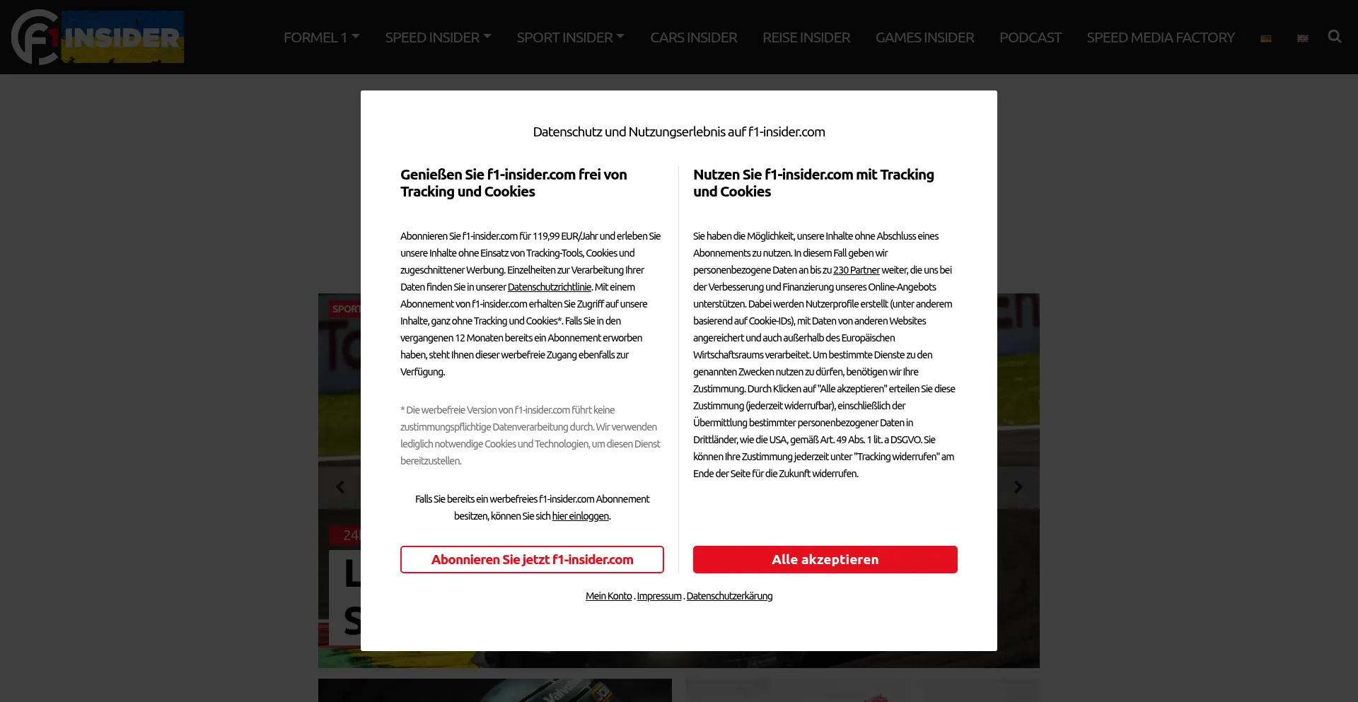 Website screenshot of F1-insider.com