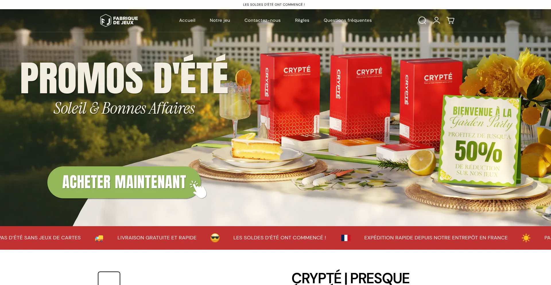 Website screenshot of Fabriquedejeux.fr