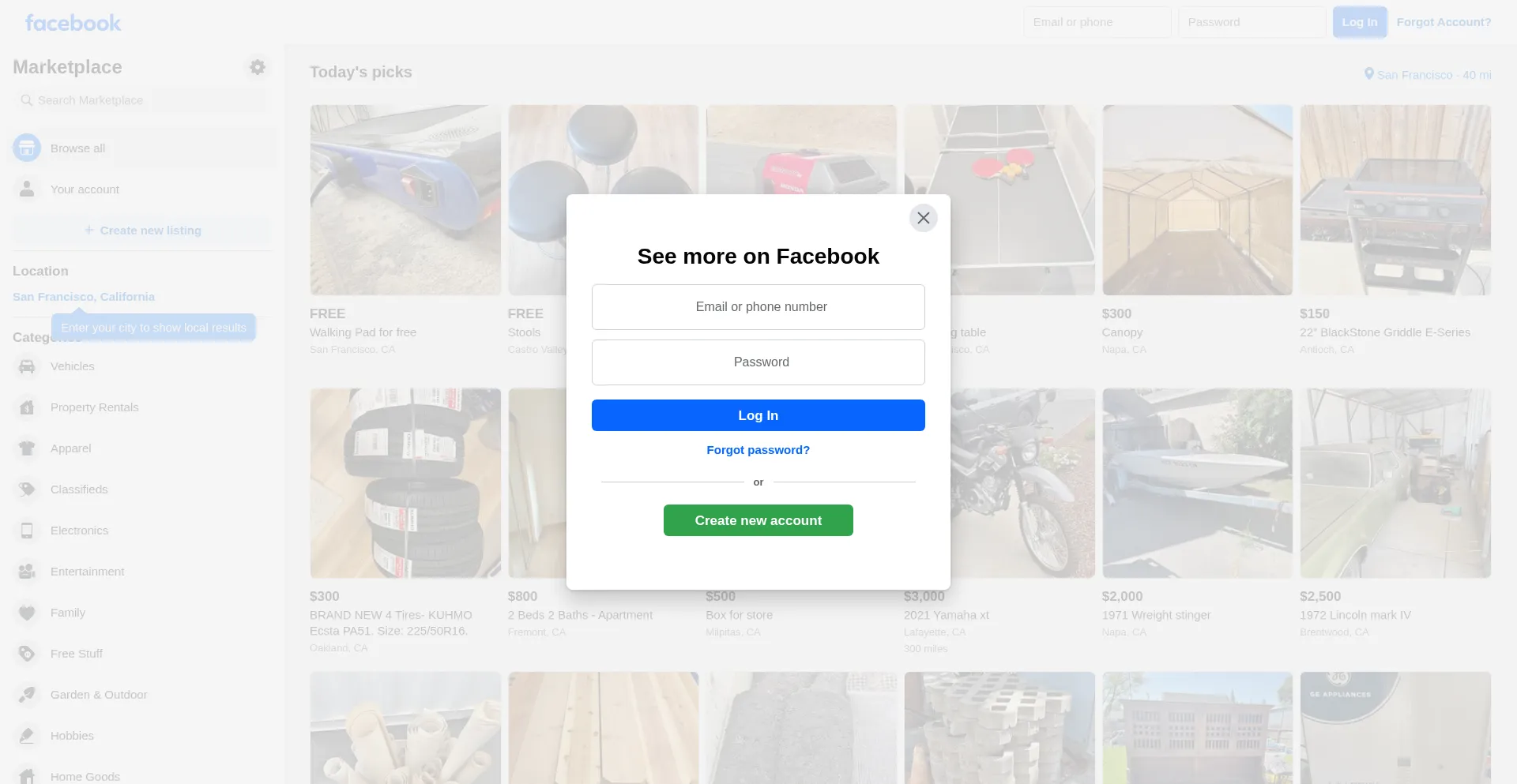 Website screenshot of Facebookmarketplace.com