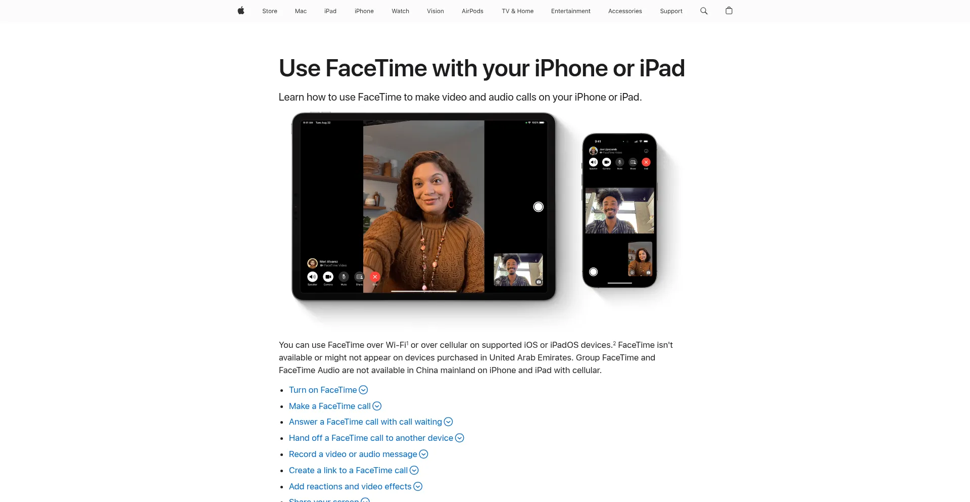 Website screenshot of Facetime.apple.com