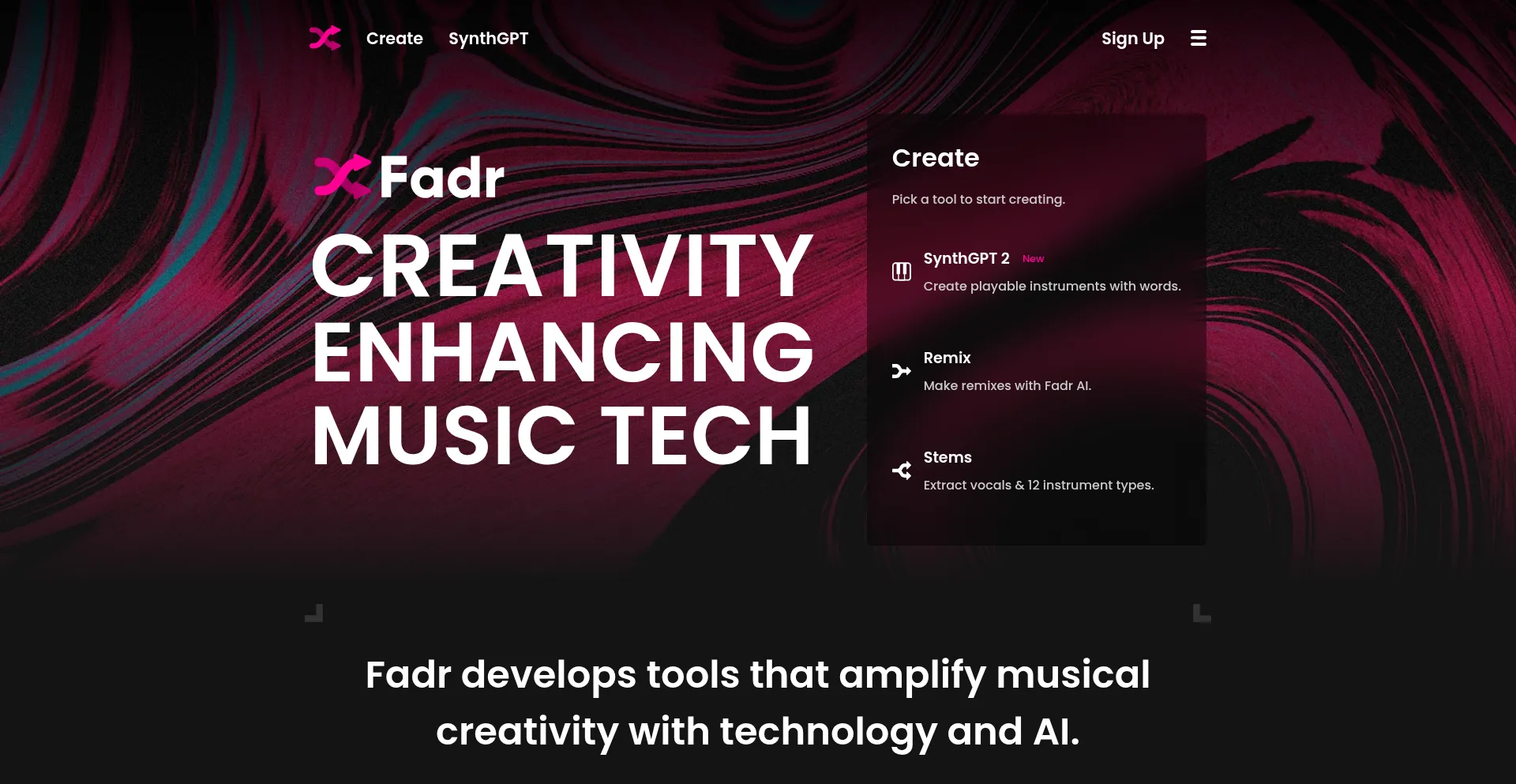 Website screenshot of Fadr.com