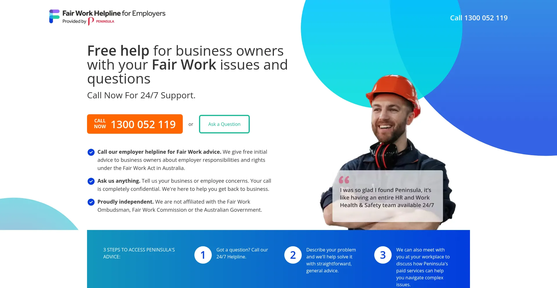 Website screenshot of Fairworkhelp.com.au