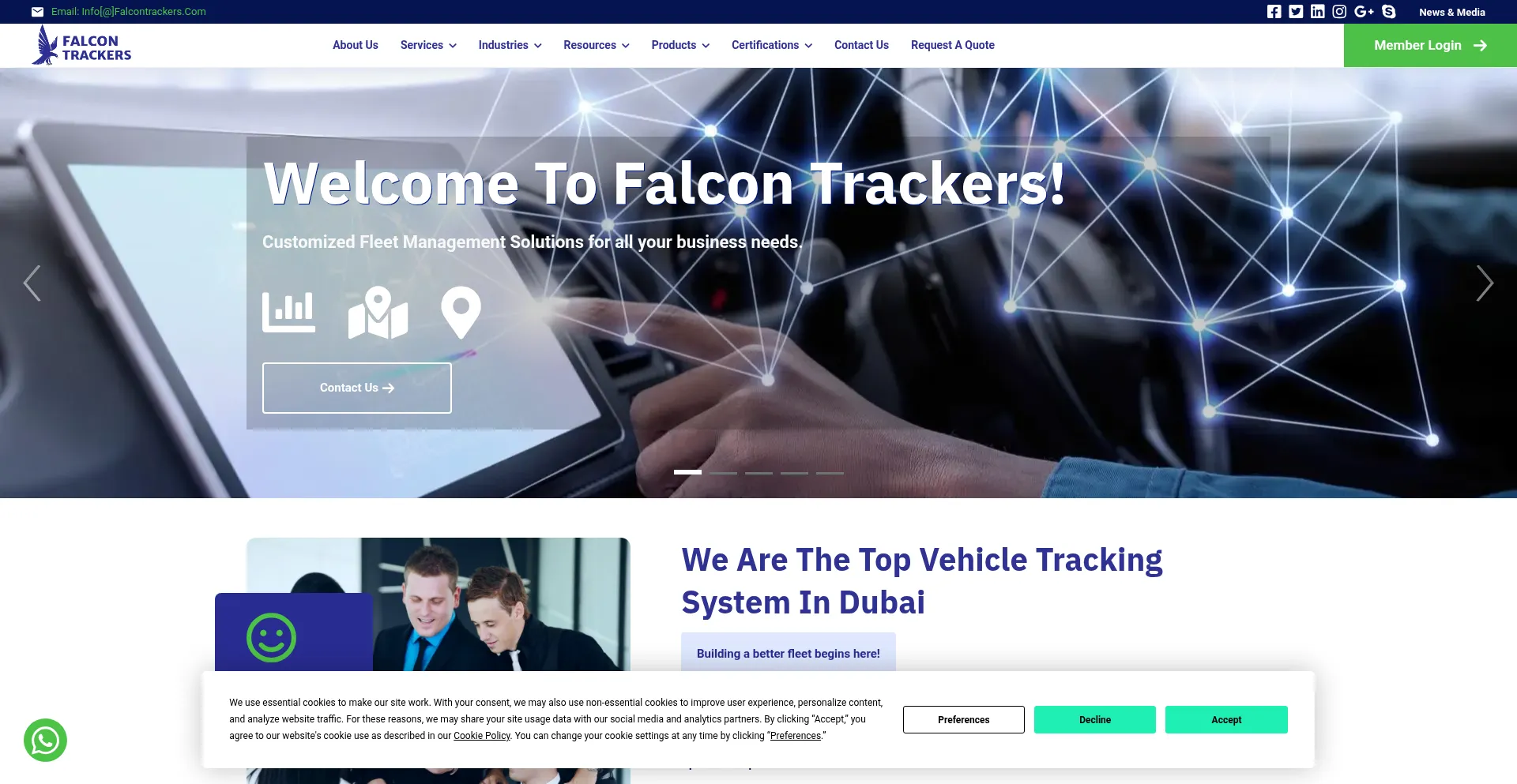 Website screenshot of Falcontrackers.com
