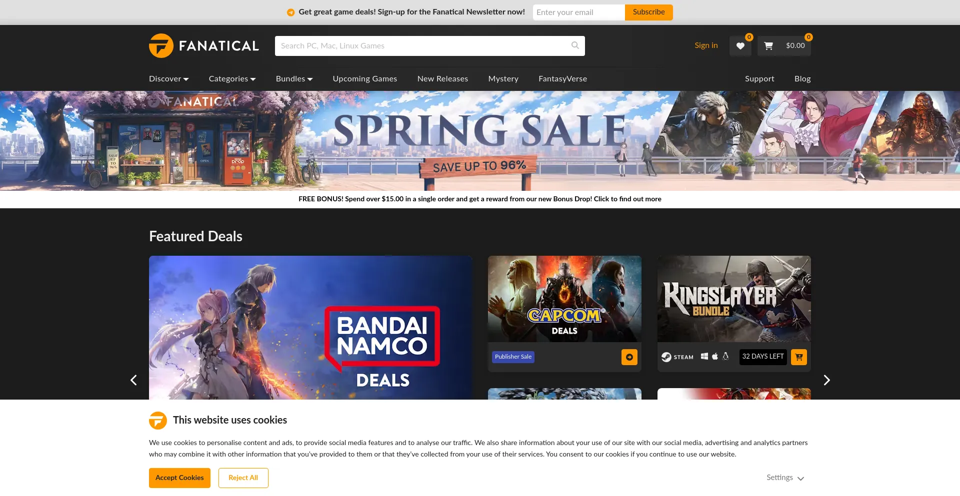 Website screenshot of Fanatical.com