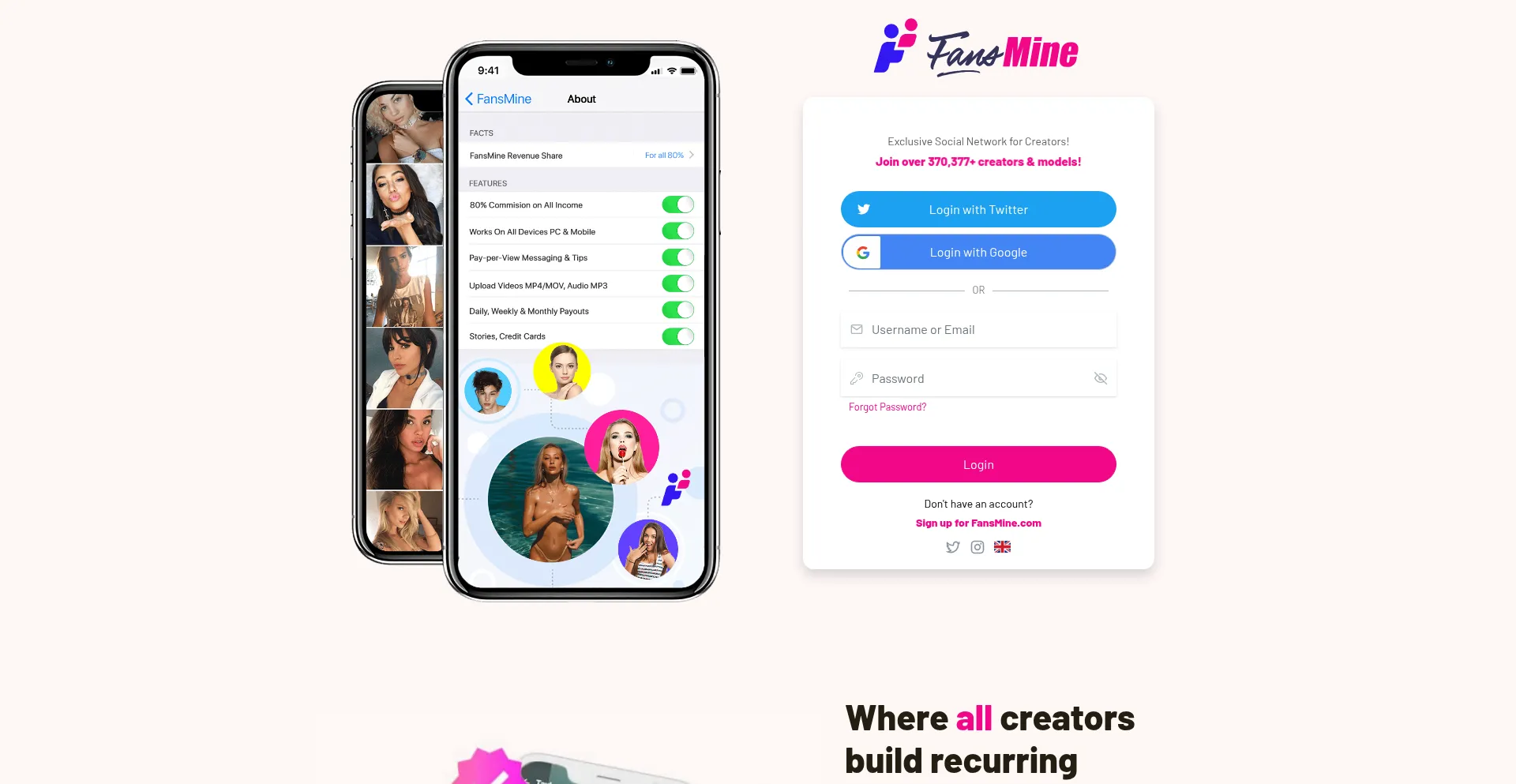 Website screenshot of Fansmine.com