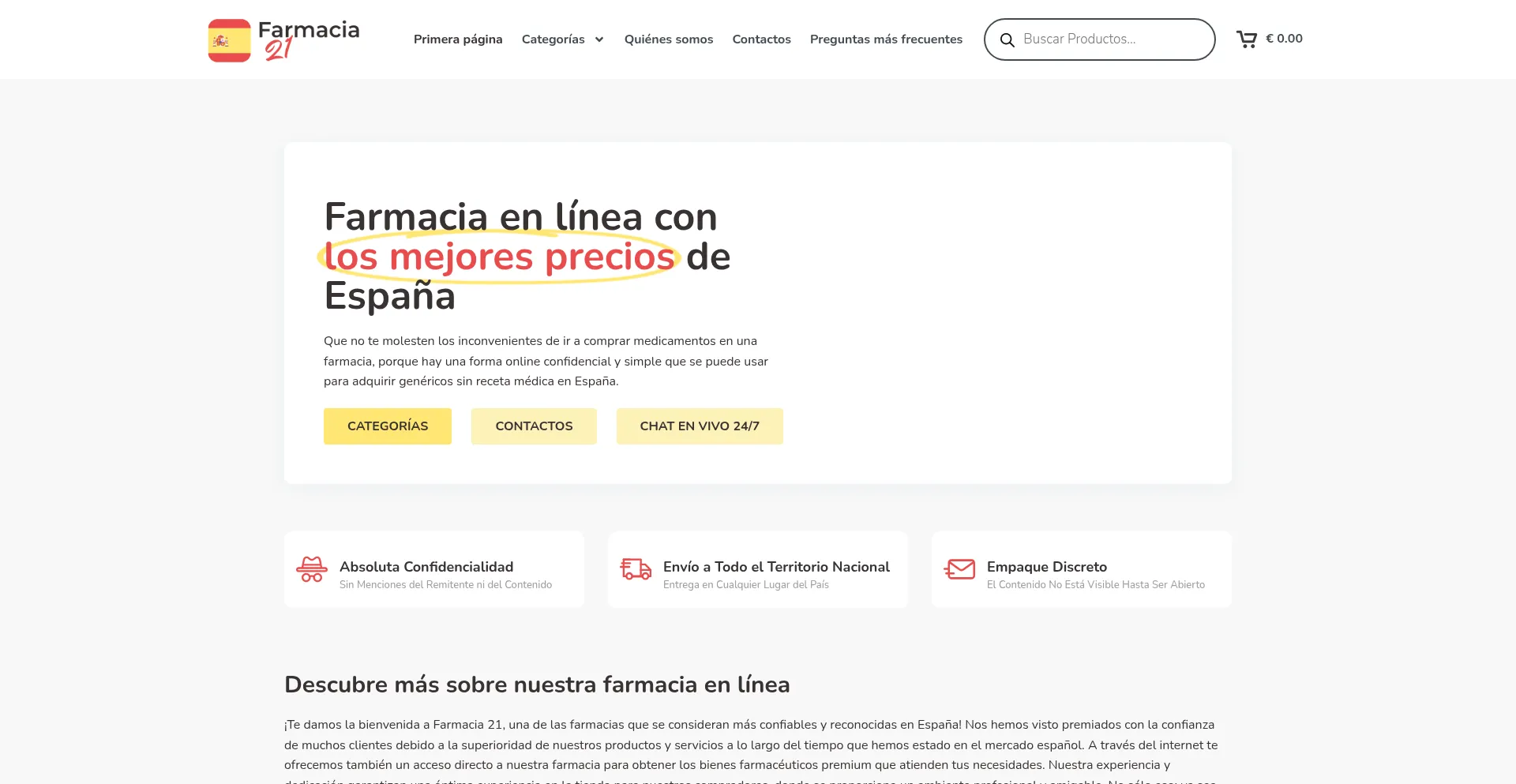Website screenshot of Farmacias21.com