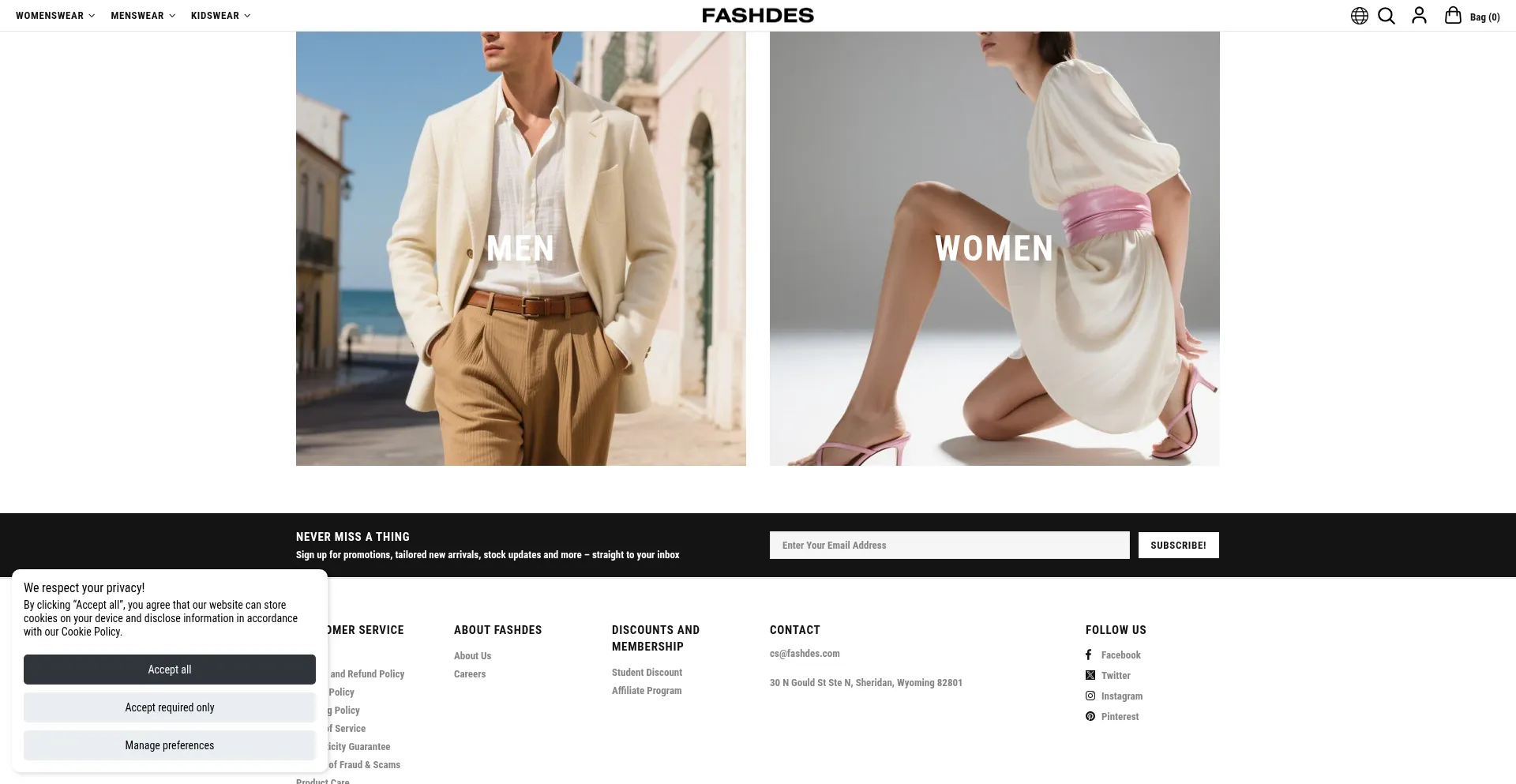 Website screenshot of Fashdes.co