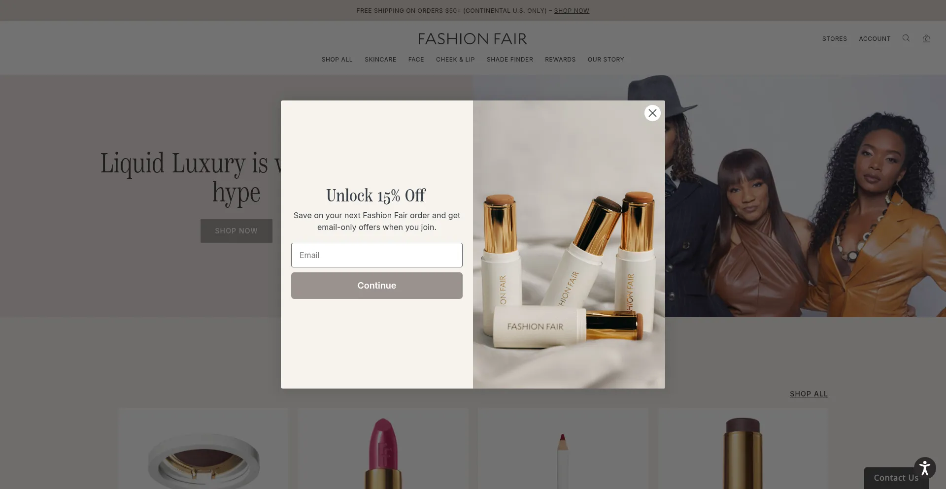 Website screenshot of Fashionfair.com