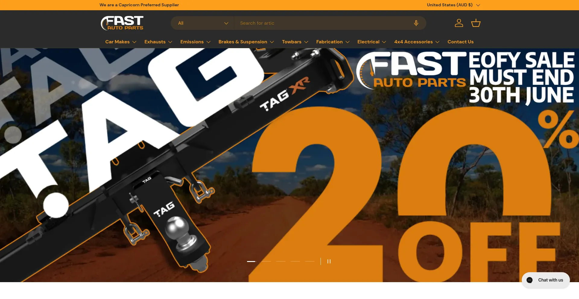 Website screenshot of Fastautoparts.com.au