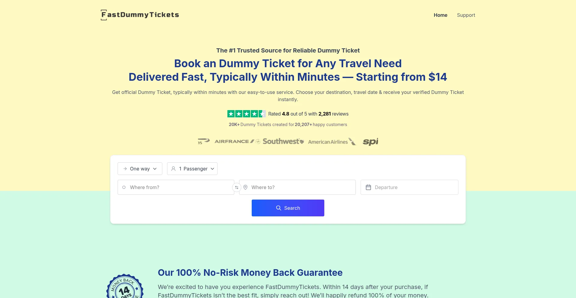 Website screenshot of Fastdummytickets.com