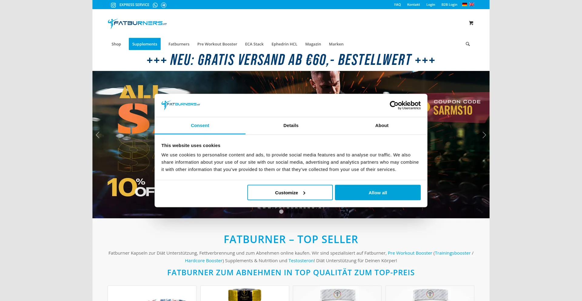 Website screenshot of Fatburners.at