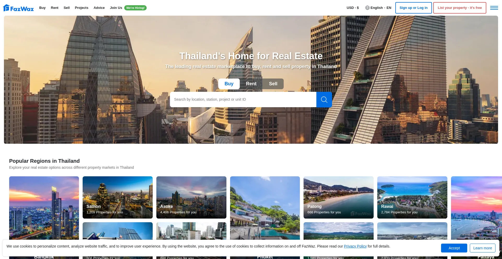 Website screenshot of Fazwaz.com