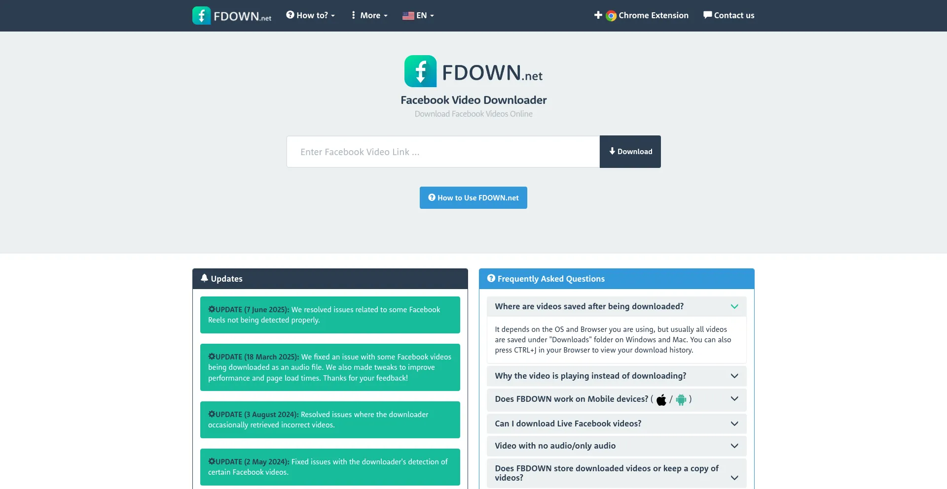 Website screenshot of Fdown.net