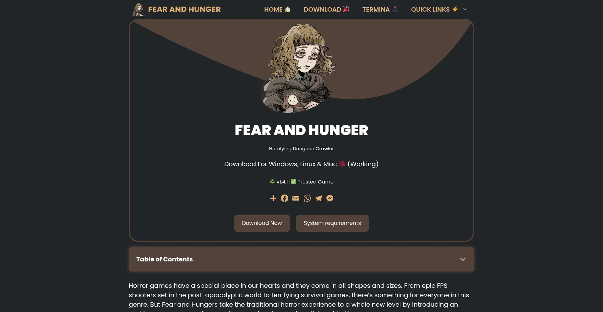 Fearandhunger.net Screenshot