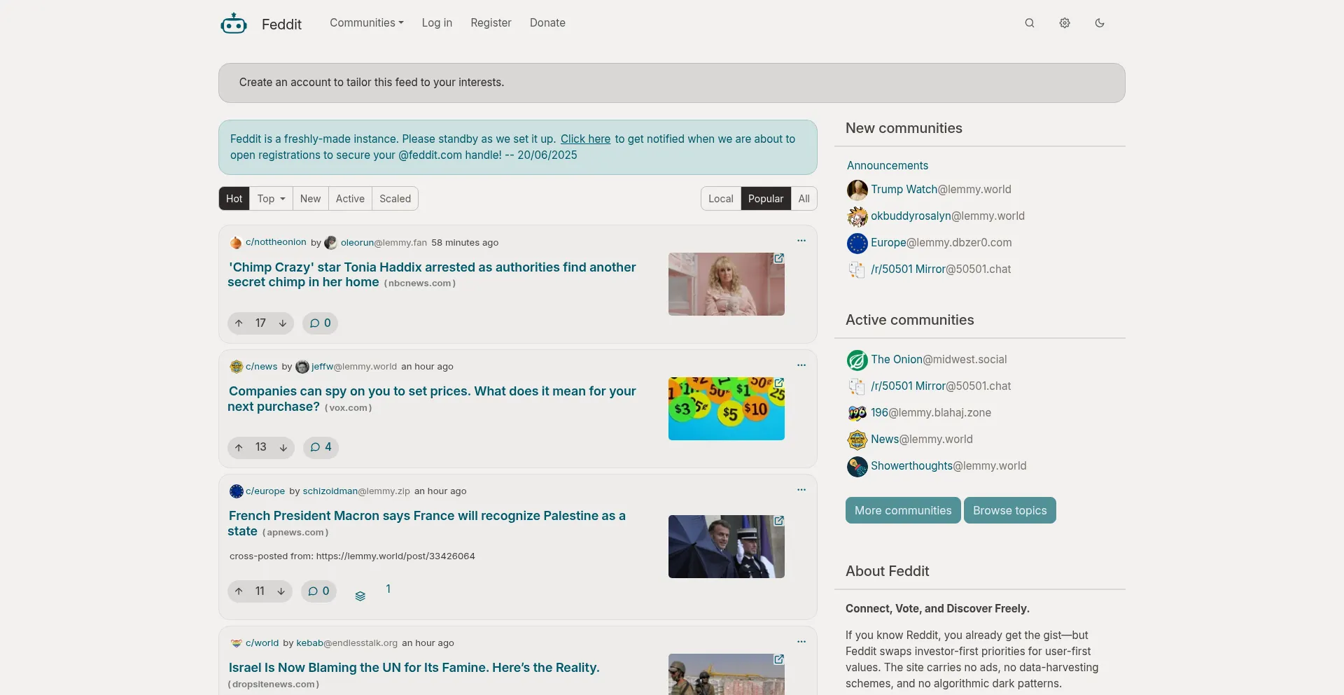 Website screenshot of Feddit.com