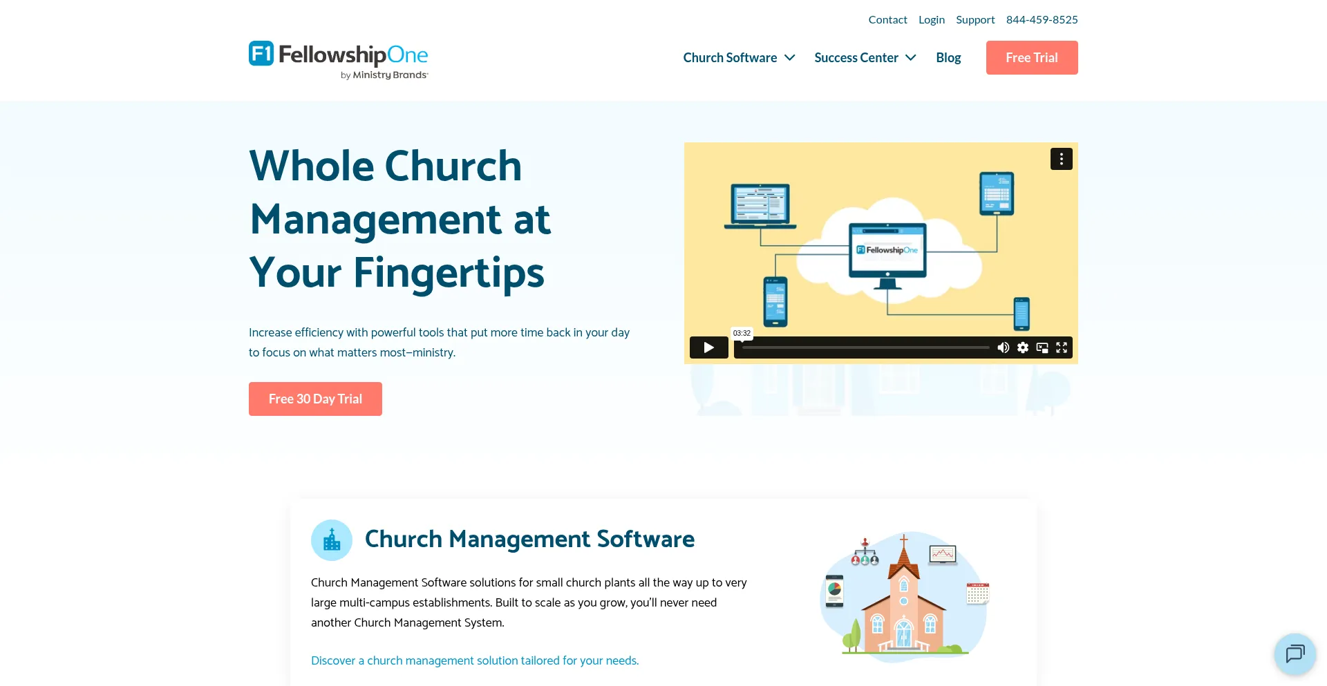 Website screenshot of Fellowshipone.com