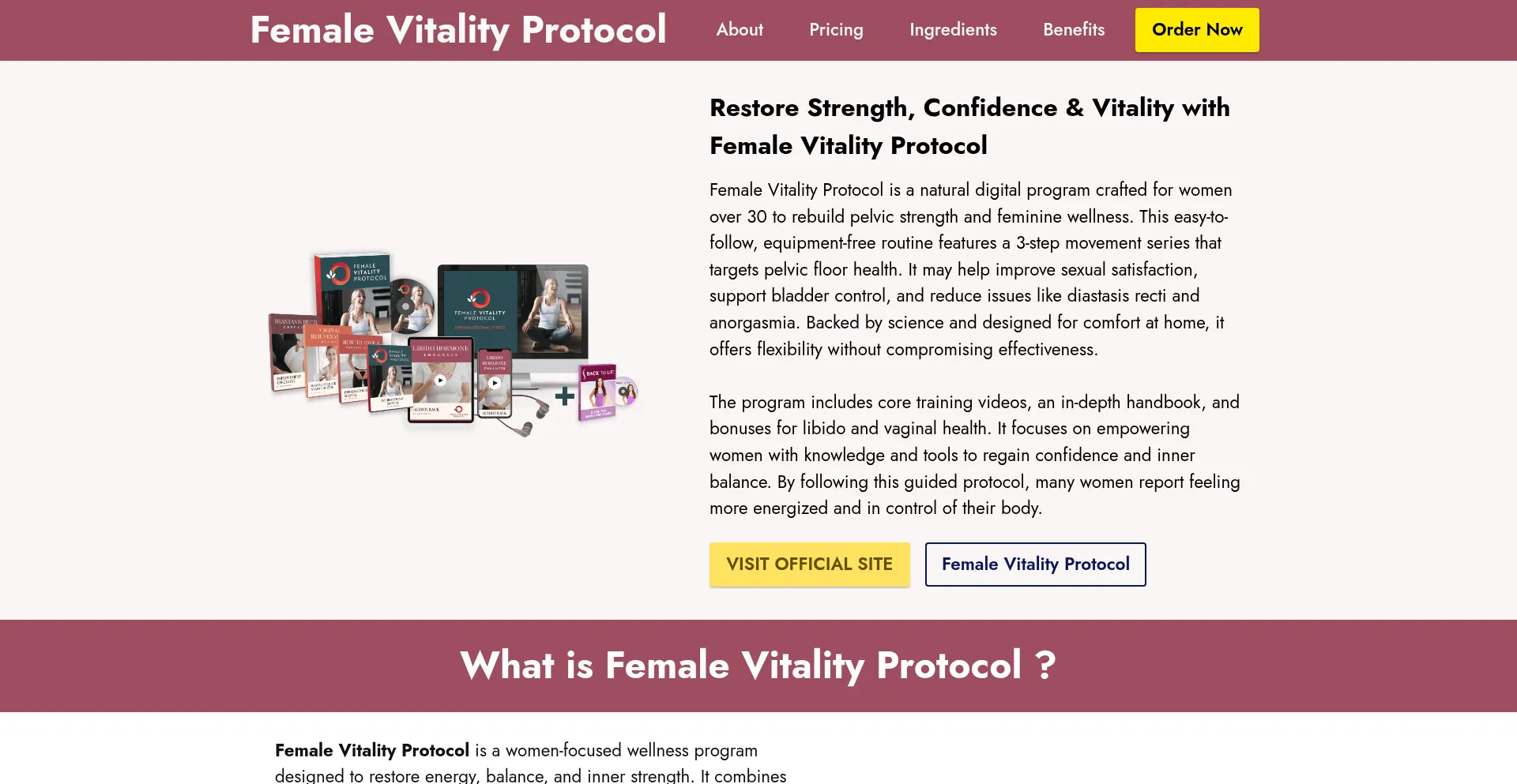 Website screenshot of Femalevitalityprotocol.us