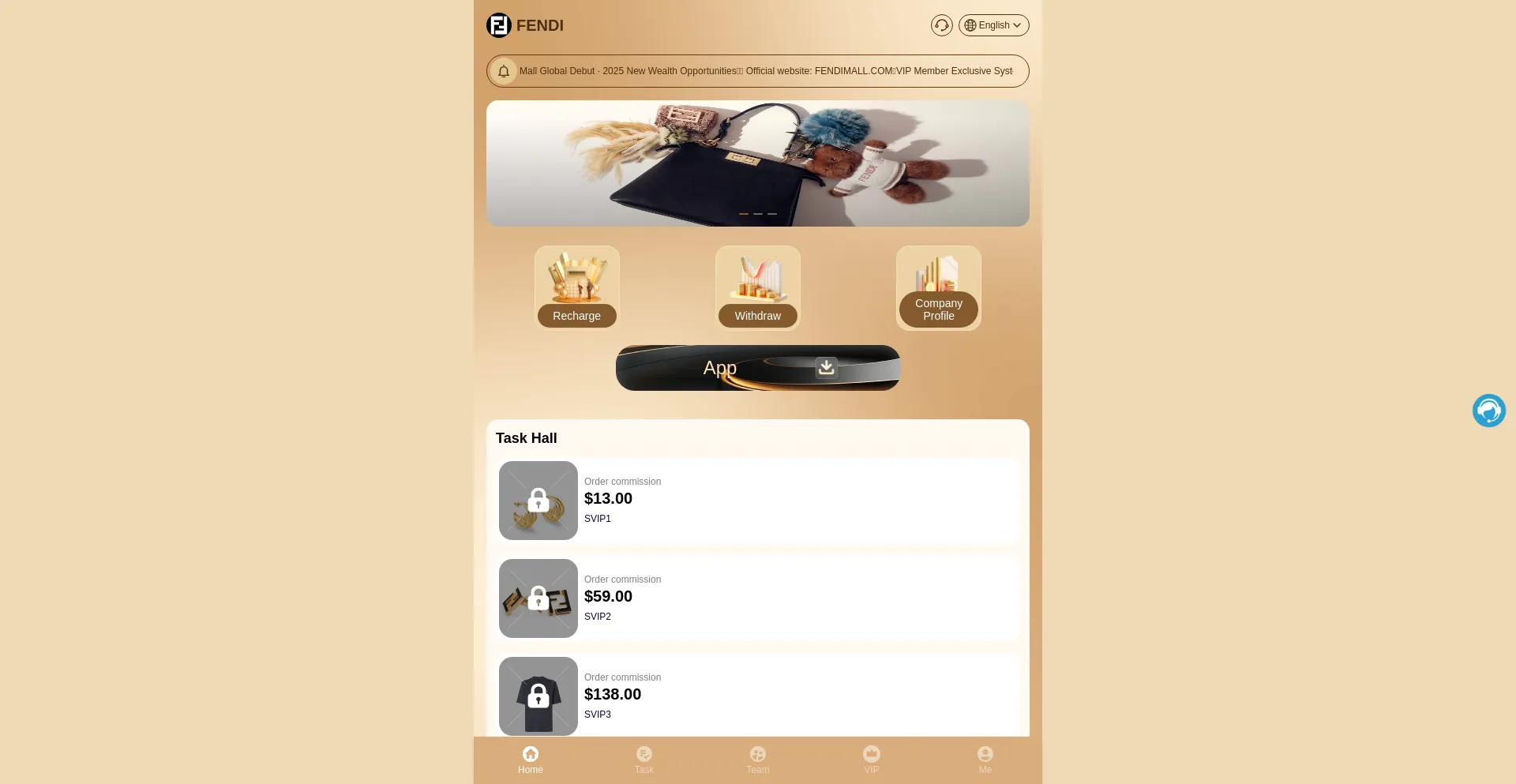 Website screenshot of Fendimall.com