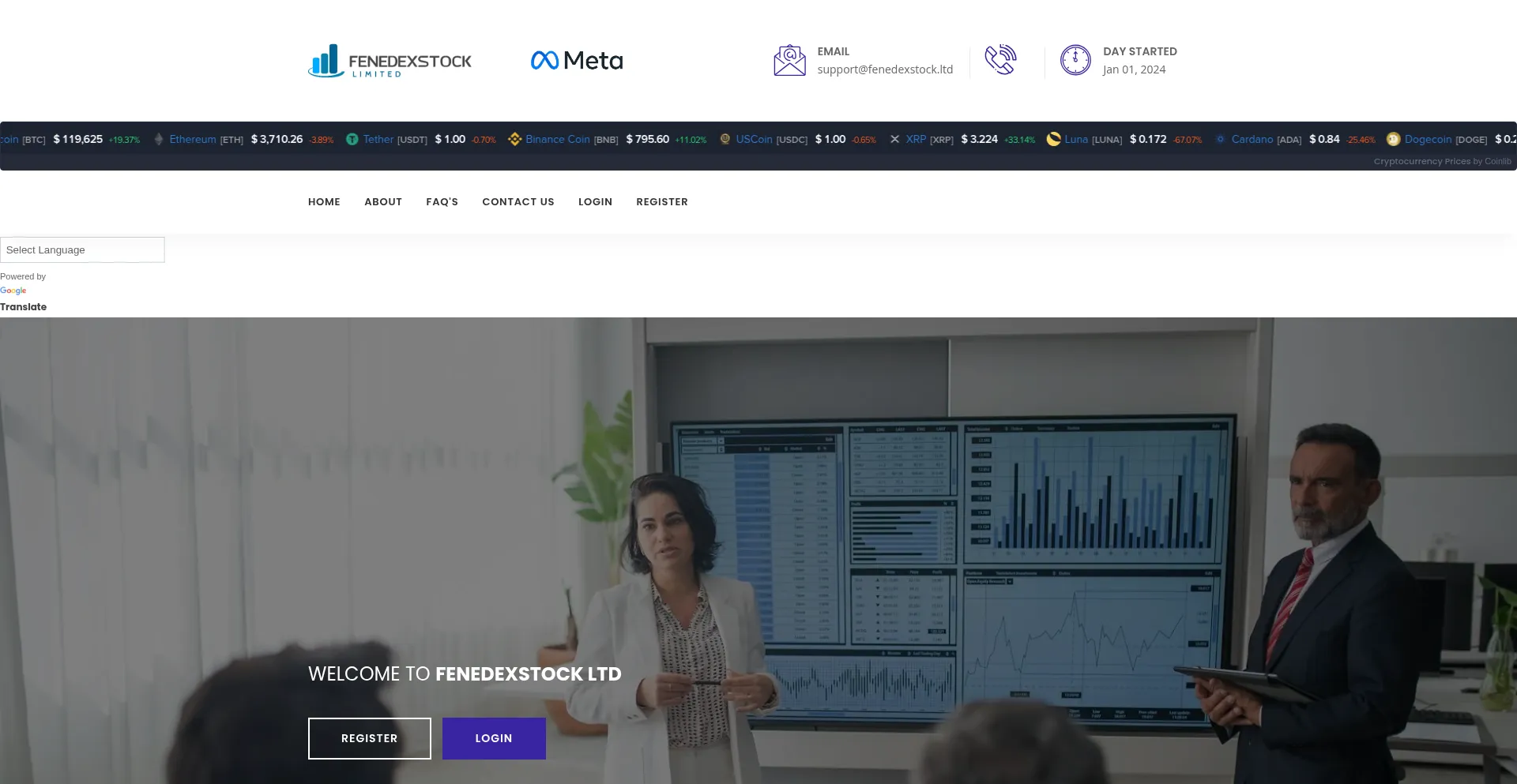 Website screenshot of Fenedexstock.ltd