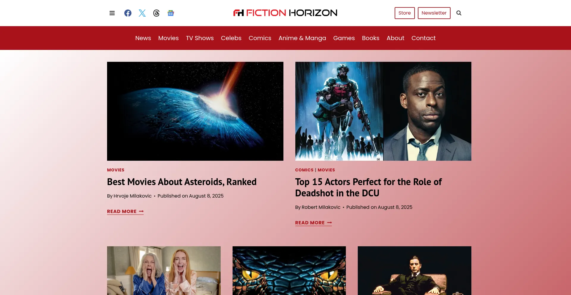 Website screenshot of Fictionhorizon.com