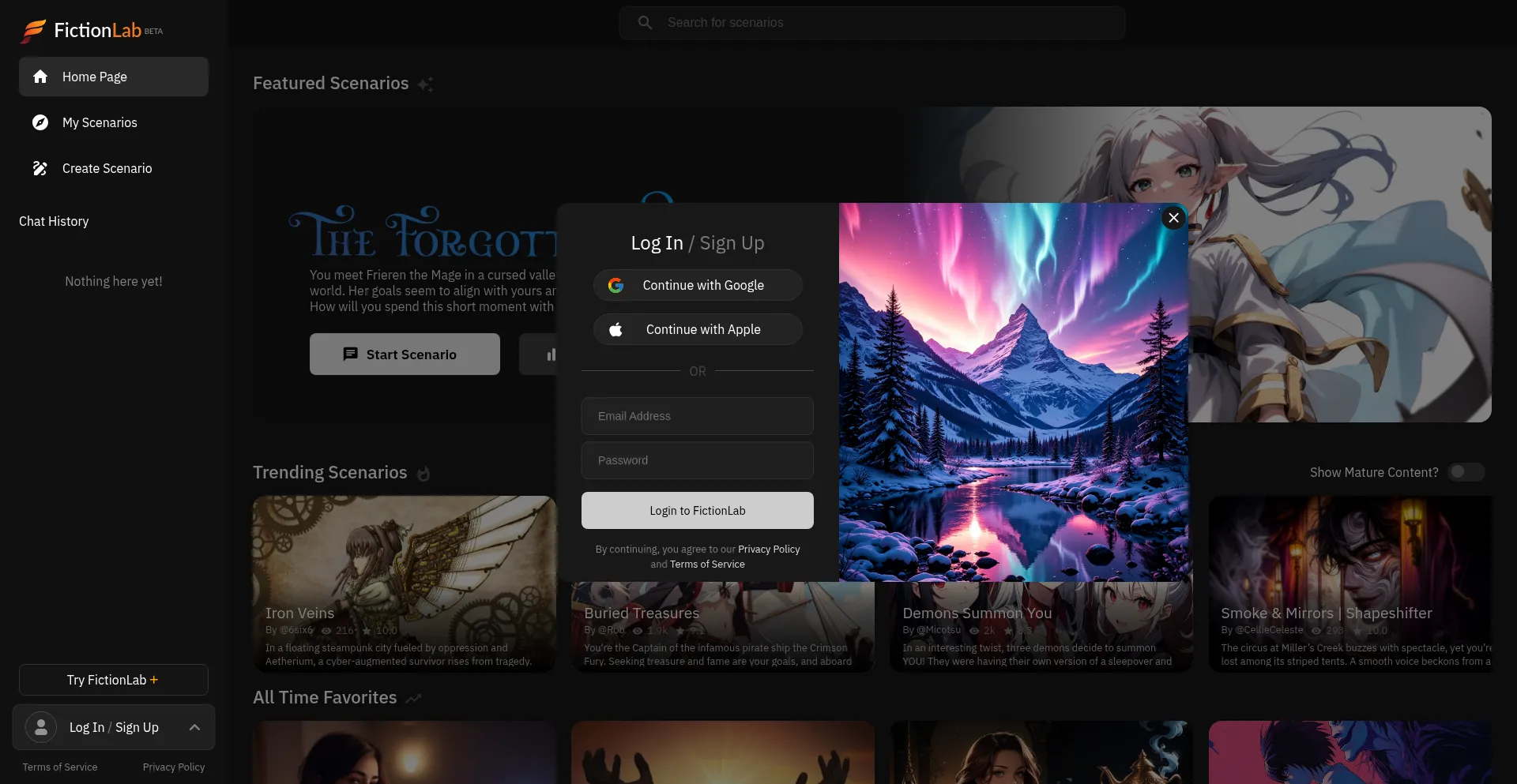 Website screenshot of Fictionlab.ai