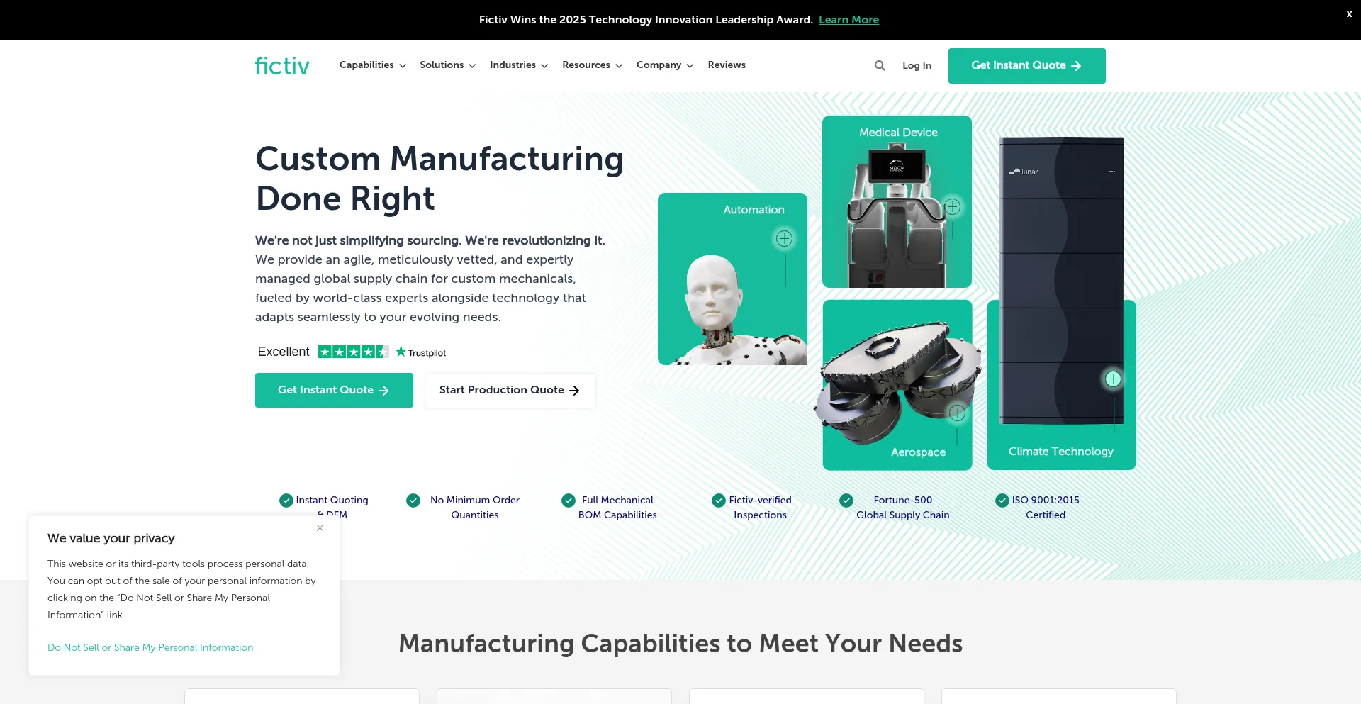 Website screenshot of Fictiv.com