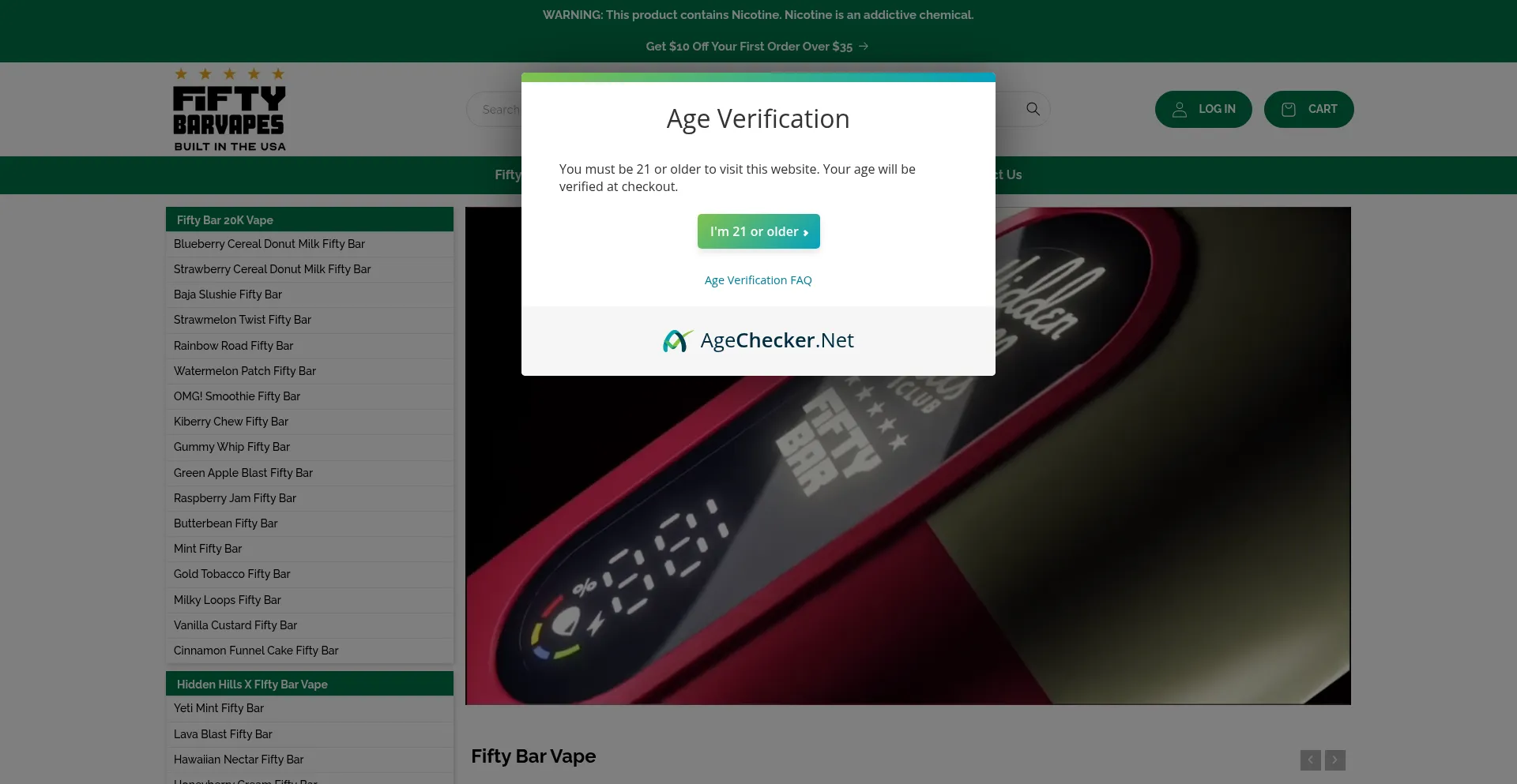 Website screenshot of Fiftybarvapes.com