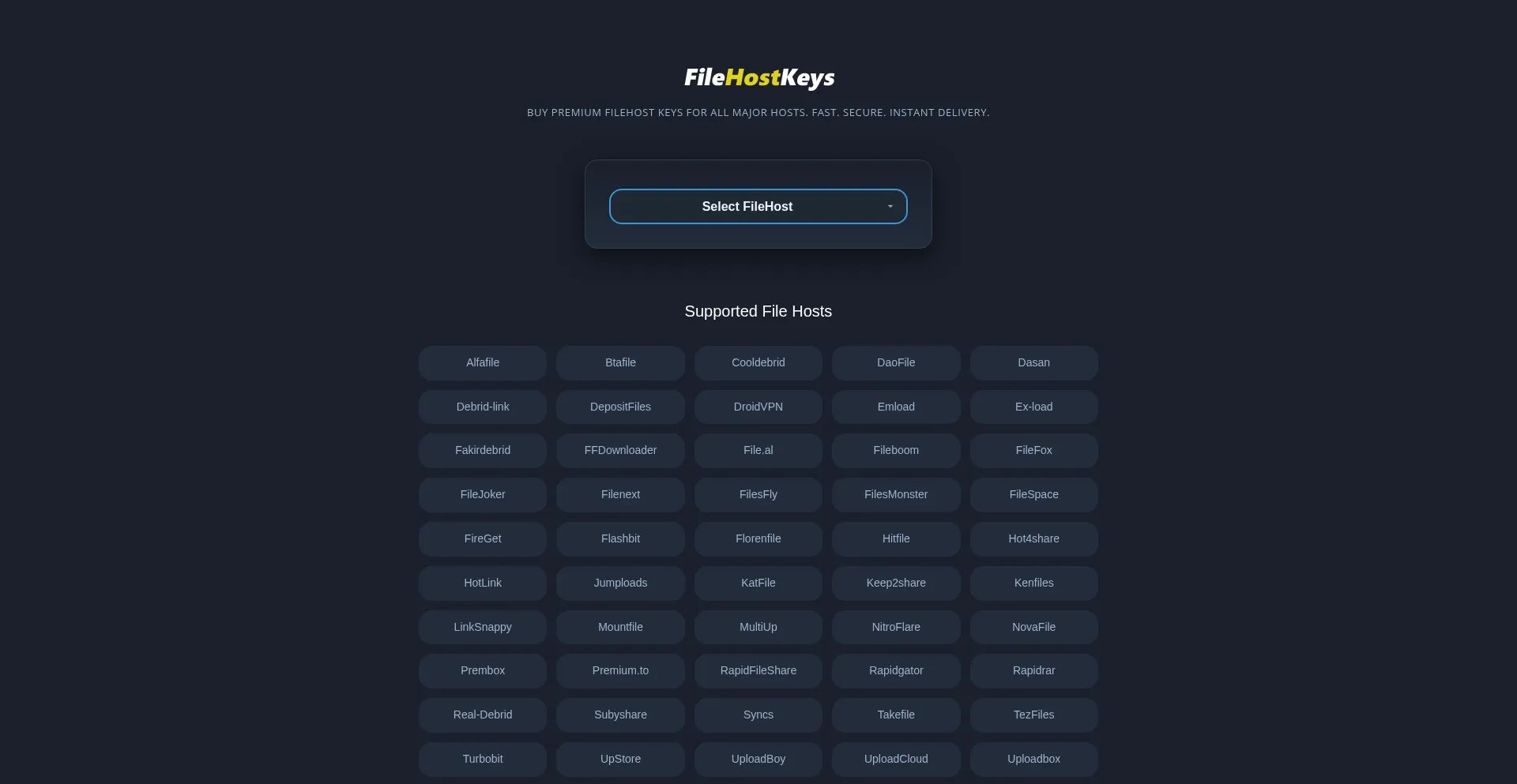 Website screenshot of Filehostkeys.com