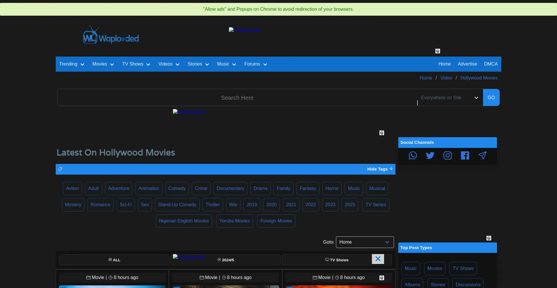 Website screenshot of Films.waploaded.com