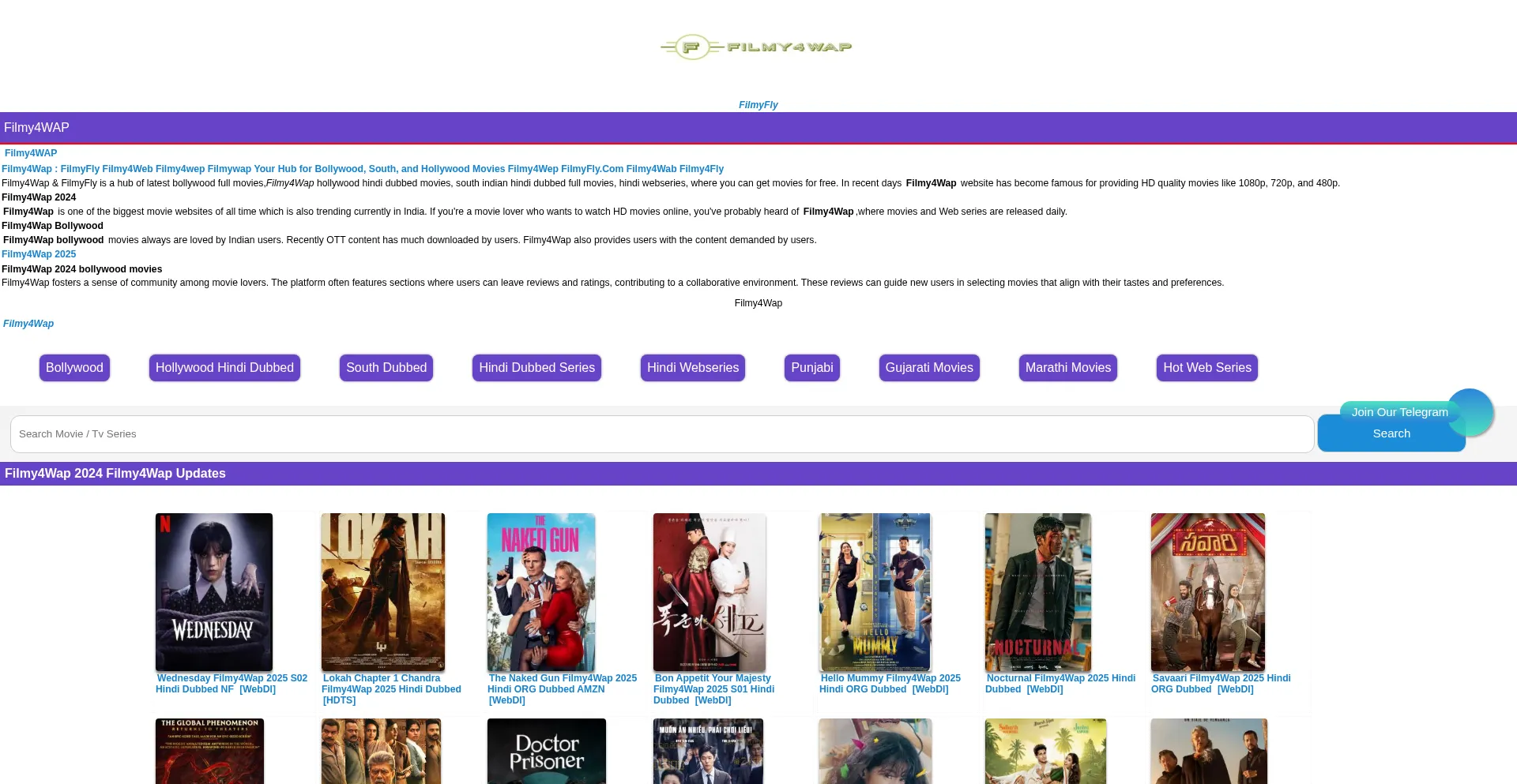 Website screenshot of Filmy4wap.mom