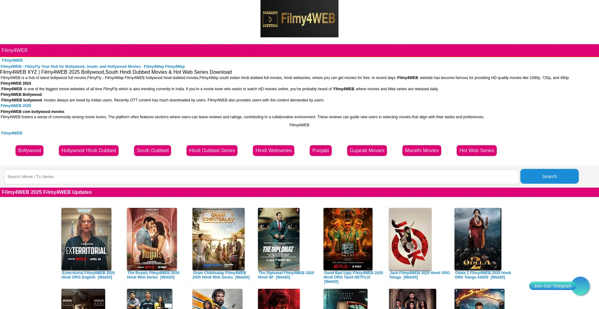 Website screenshot of Filmy4web.us.in