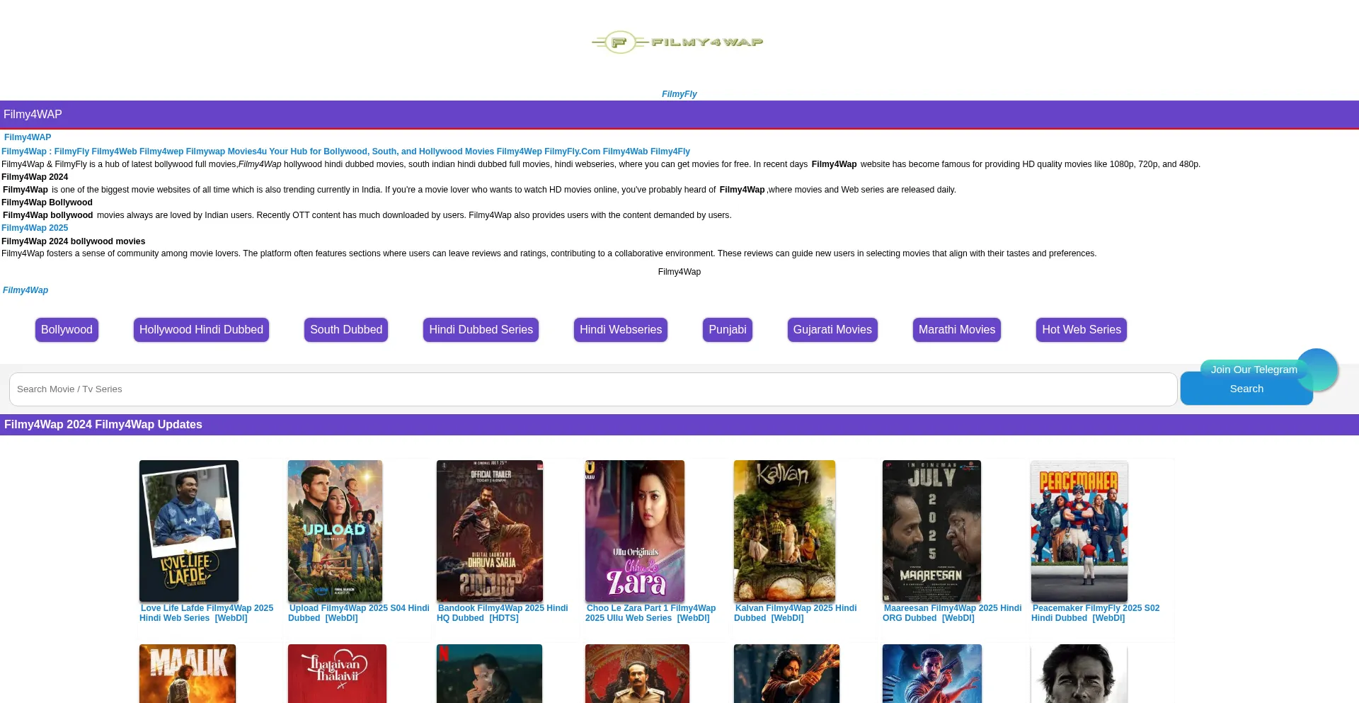 Website screenshot of Filmy4wep.info.in