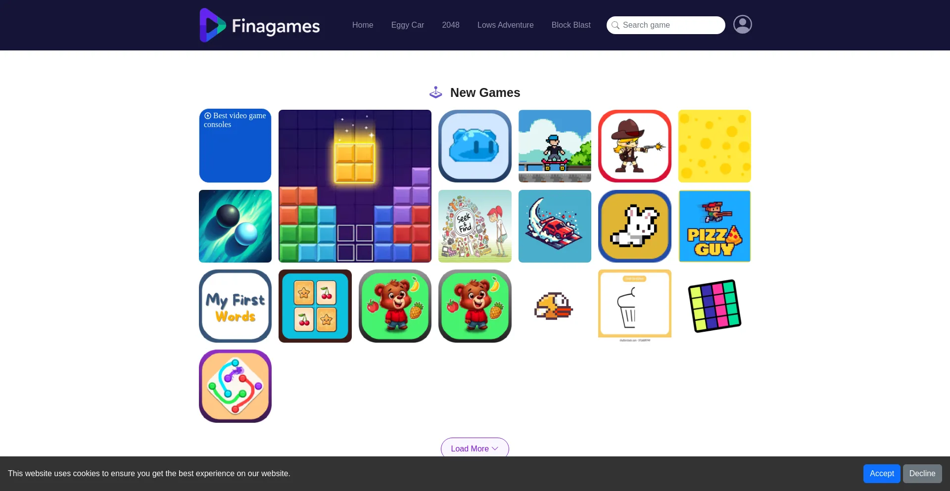 Website screenshot of Finagames.com