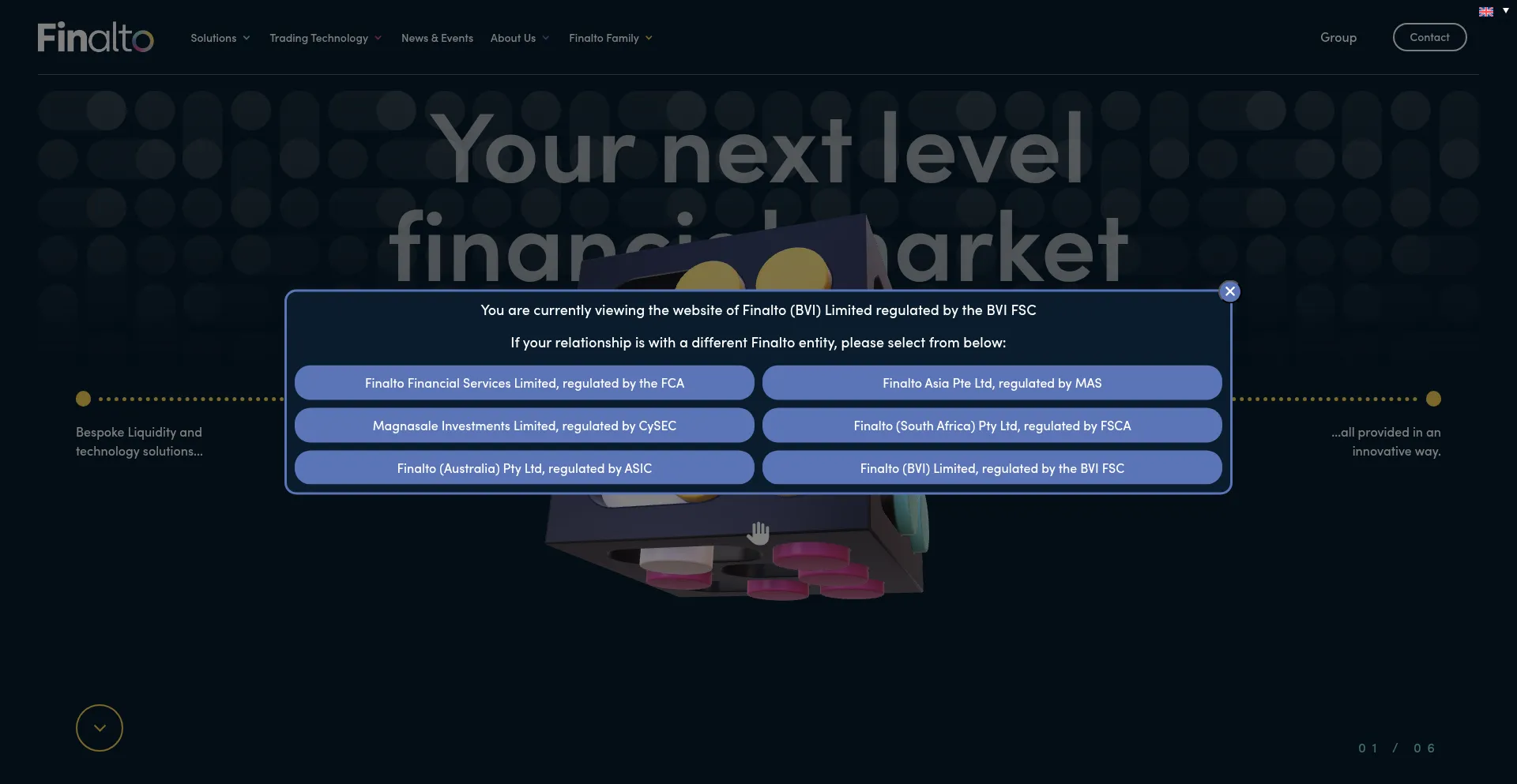 Website screenshot of Finalto.com
