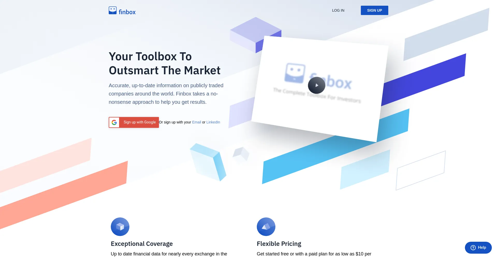 Website screenshot of Finbox.com