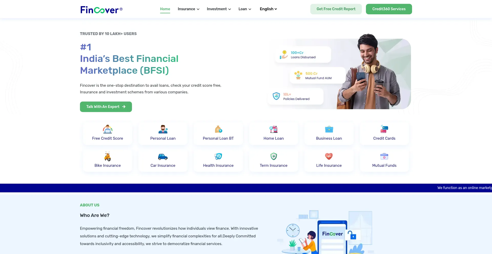 Website screenshot of Fincover.com