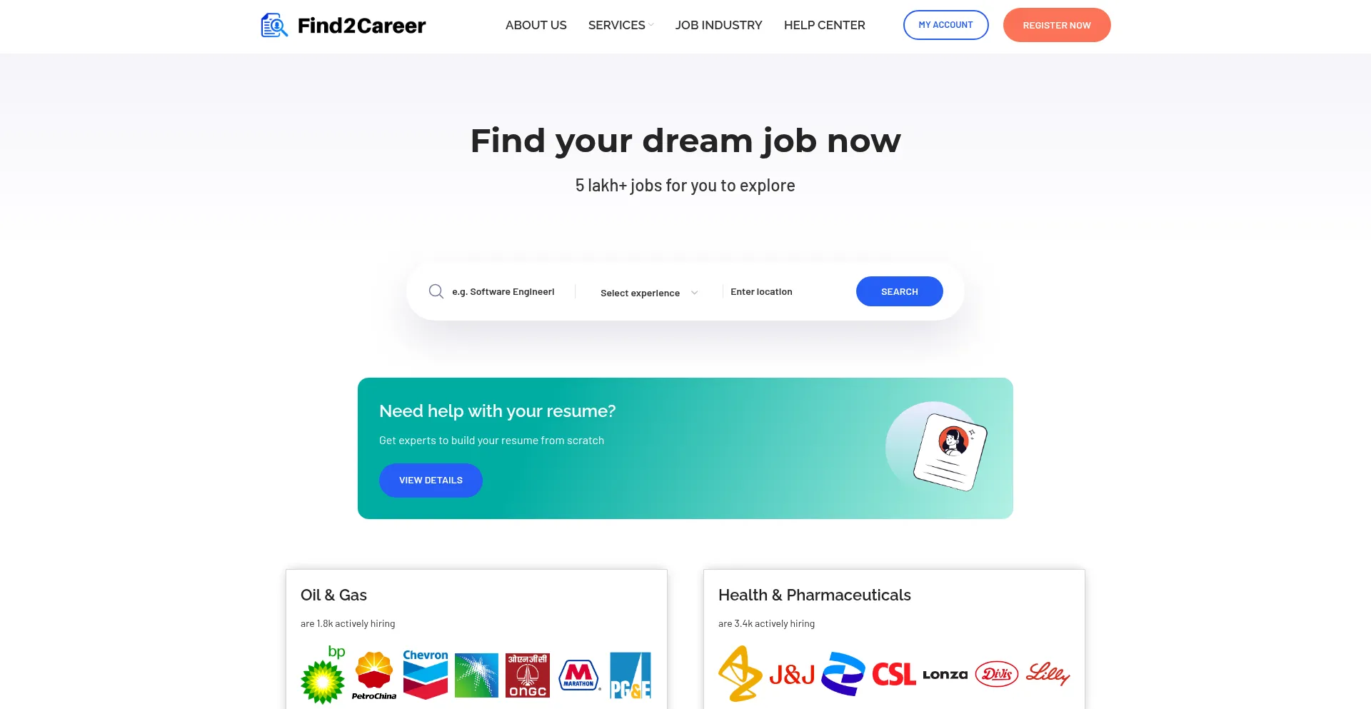 Website screenshot of Find2career.com